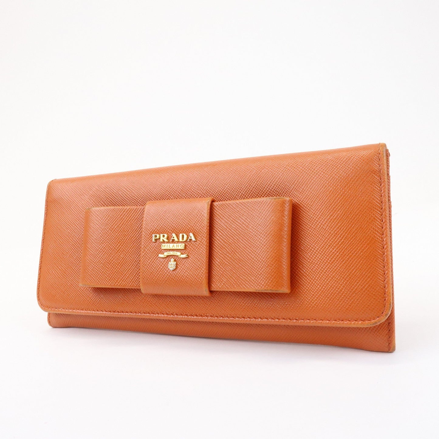 Prada Saffiano Leather Ribbon Flap Long Wallet Orange 1M1132【Pre-order】