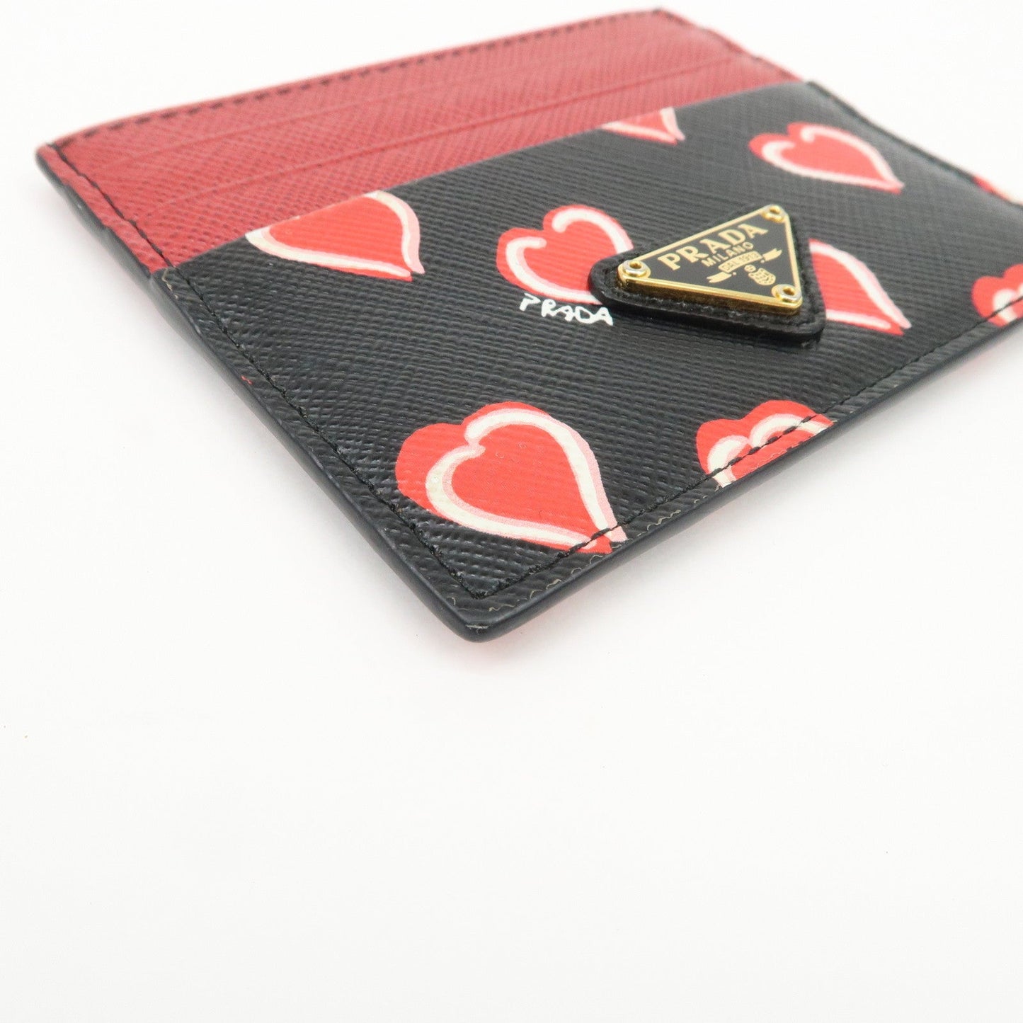 Prada Saffiano Leather Heart Card Case Black Red White 1MC025【Pre-order】