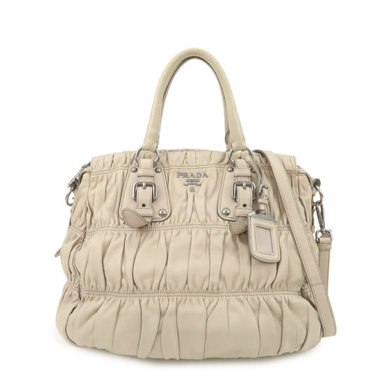 Prada Logo Leather Gathered 2Way Hand Bag Beige BN1336【Pre-order】