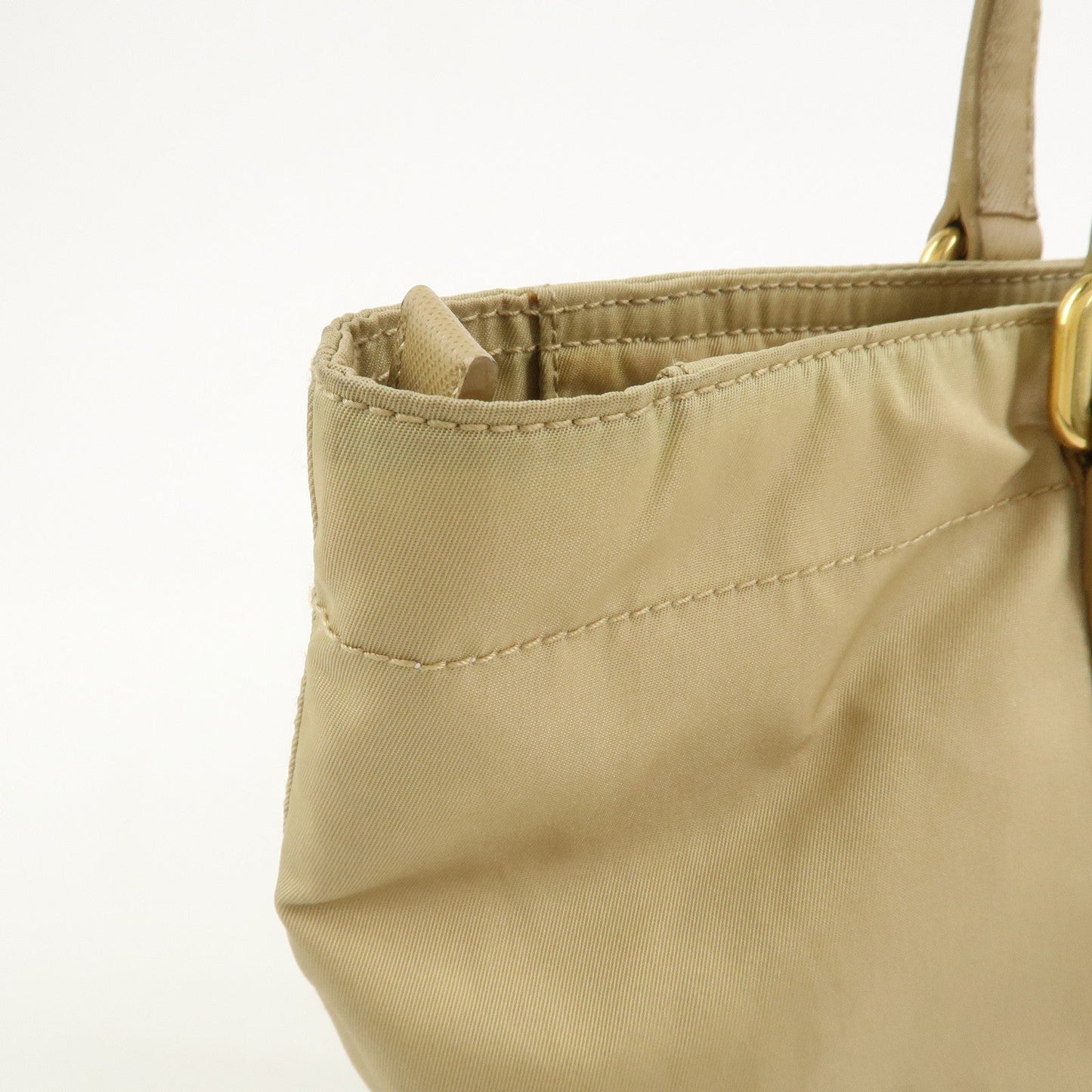 Prada Triangle Logo Nylon Saffiano Leather Tote Bag Beige BR2311【Pre-order】