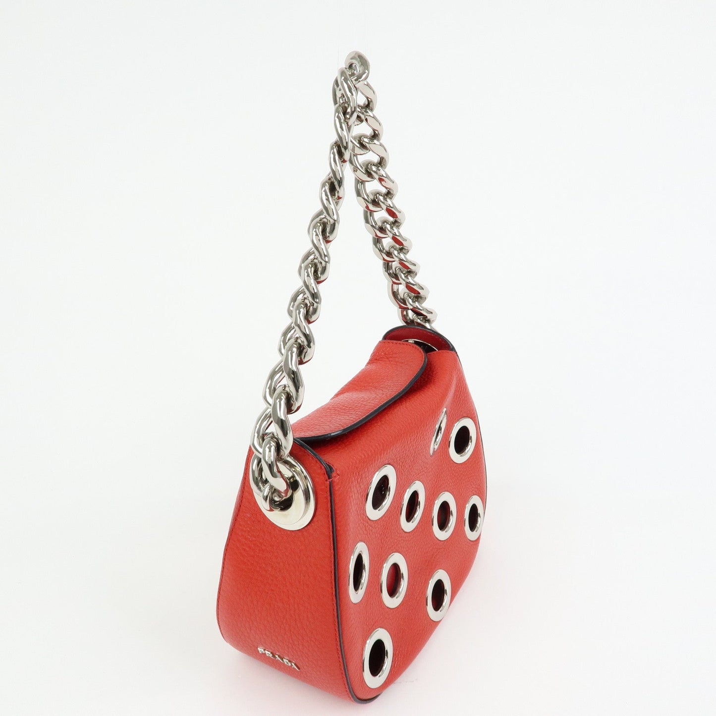 Prada Grommet Leather Chain Shoulder Bag Hand Bag Red【Pre-order】