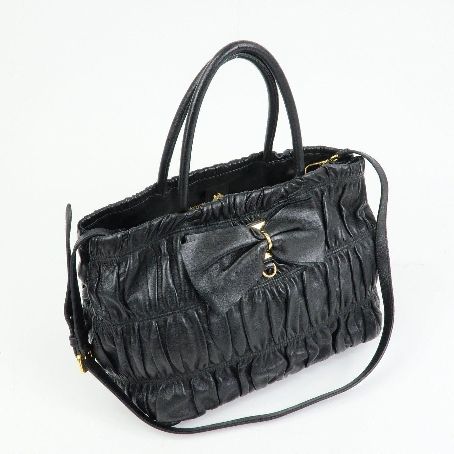Prada Ribbon Nappa Gaufure Leather 2Way Bag Black BN1932【Pre-order】