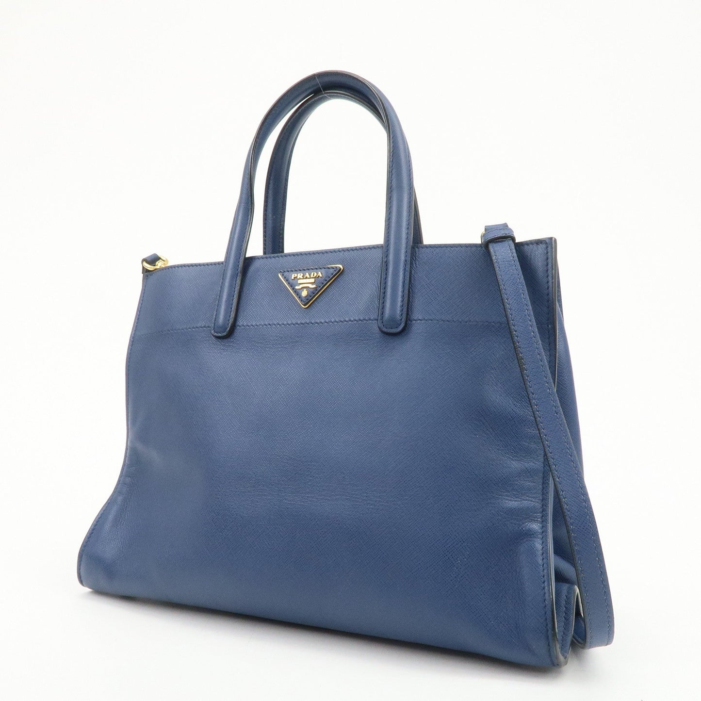 Prada Triangle Logo Saffiano Leather 2Way Bag Hand Bag Navy【Pre-order】