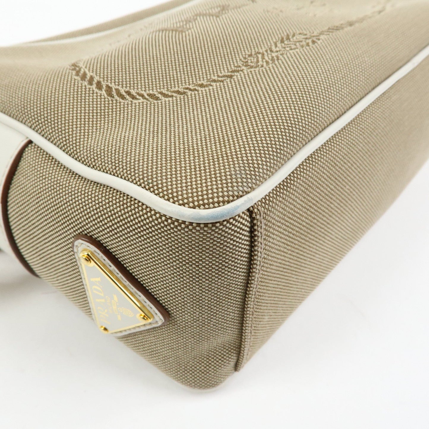 Prada Logo Jacquard Leather Shoulder Bag Beige White 1BH089【Pre-order】