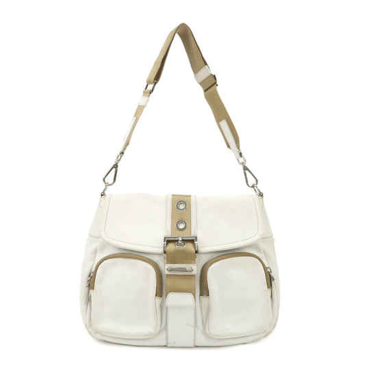 Prada Triangle Logo Leather Nylon Shoulder Bag White Beige【Pre-order】