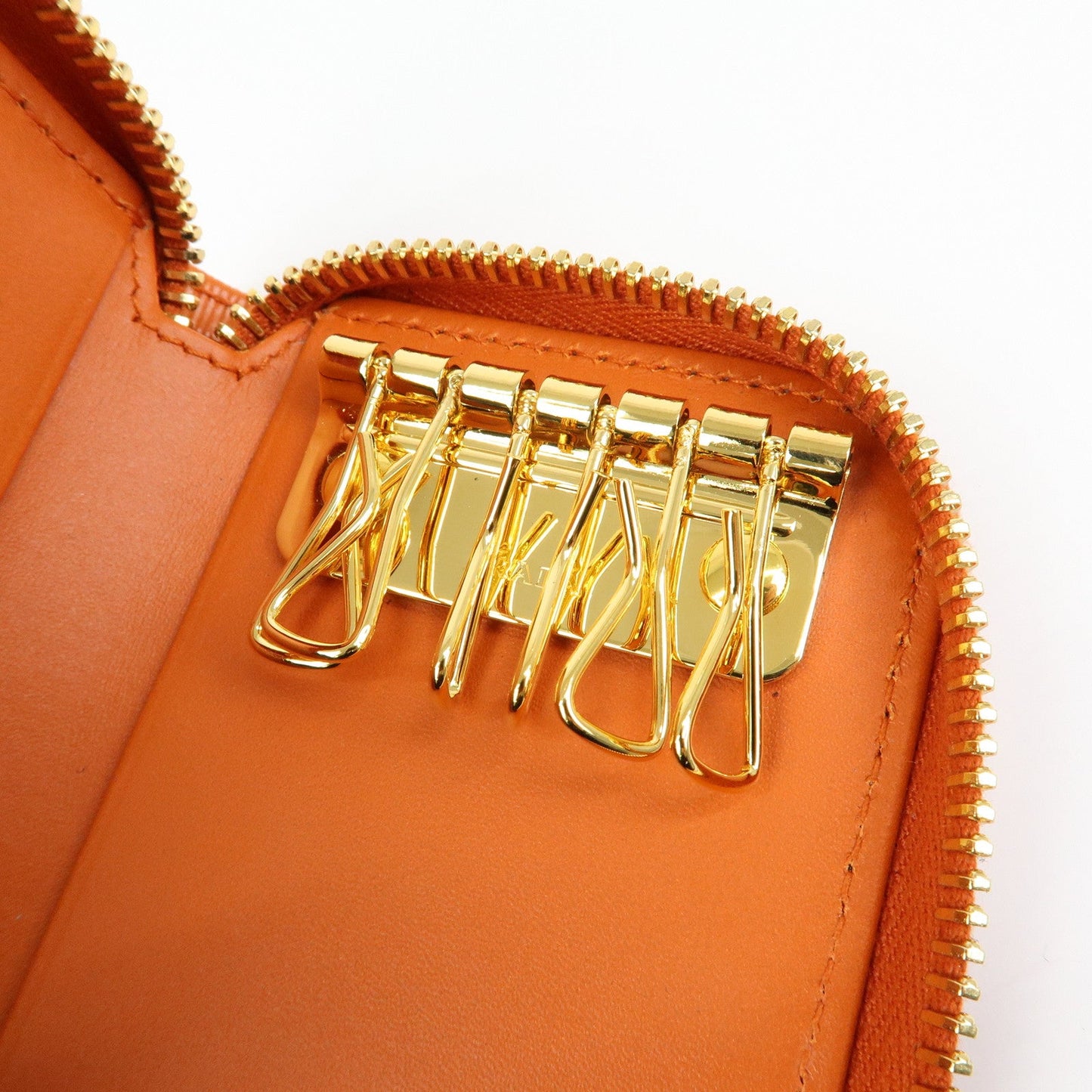 Prada Saffiano Leather Round Zippy 6 Rings Key Case Orange 1PG604【Pre-order】