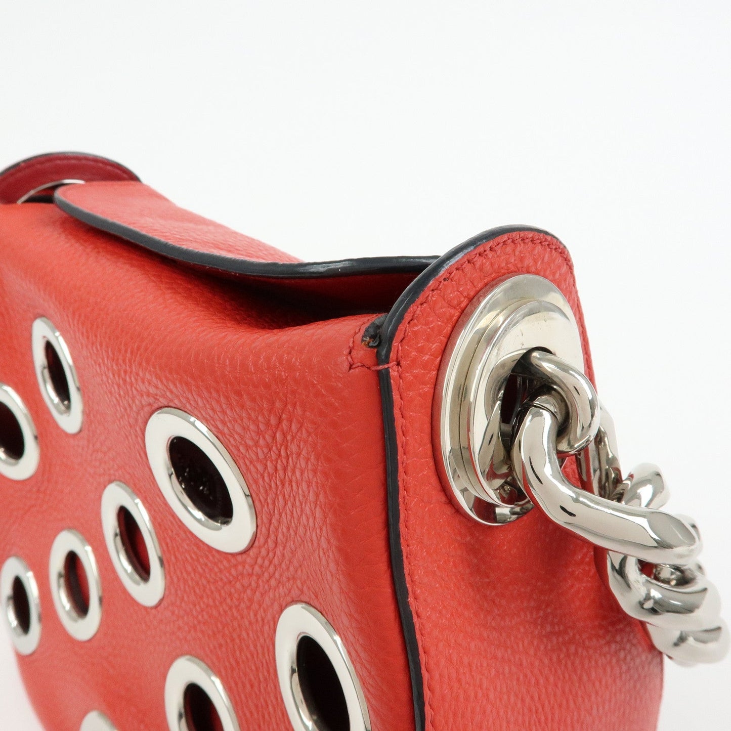 Prada Grommet Leather Chain Shoulder Bag Hand Bag Red【Pre-order】
