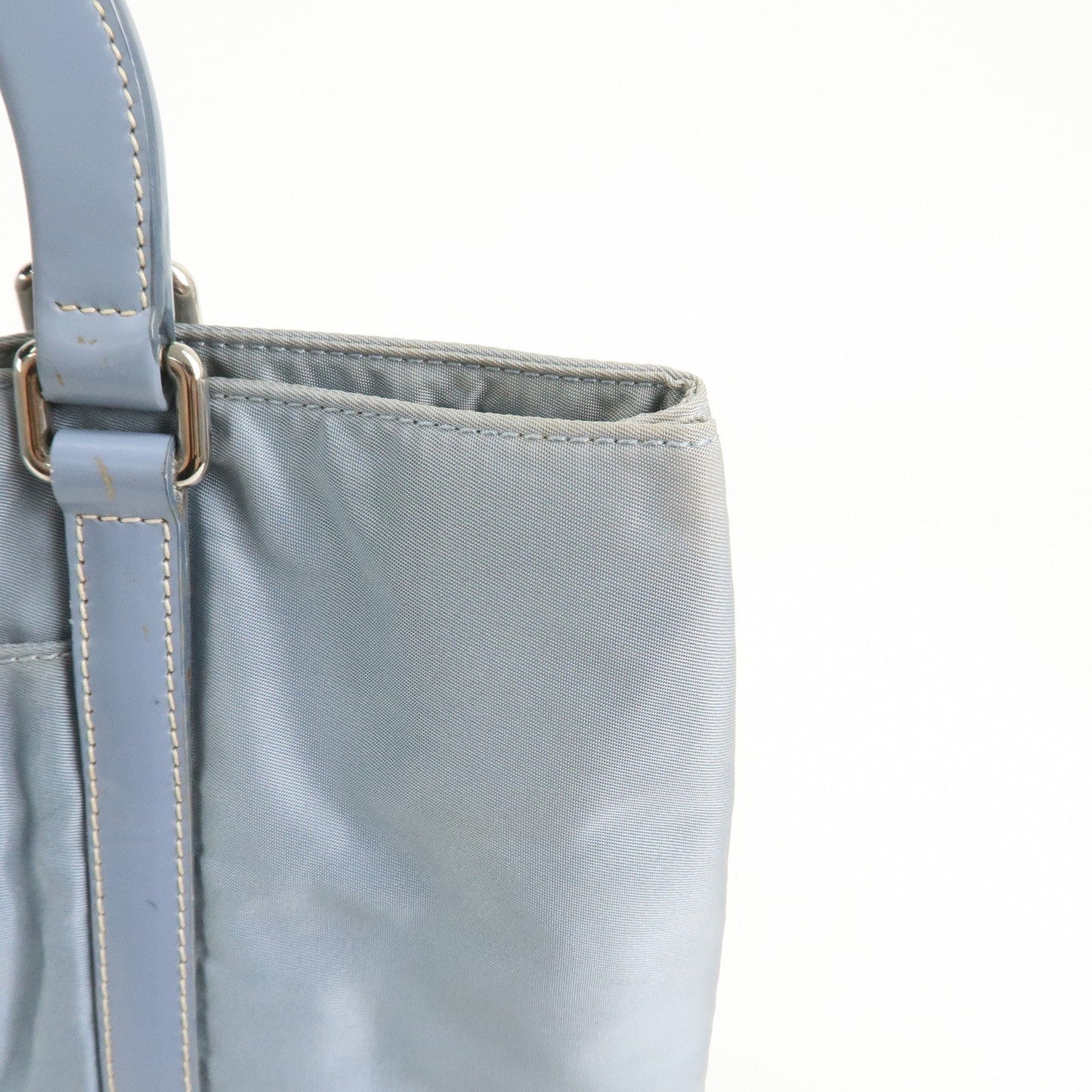 Prada Triangle Logo Nylon Leather Hand Bag Light Blue【Pre-order】