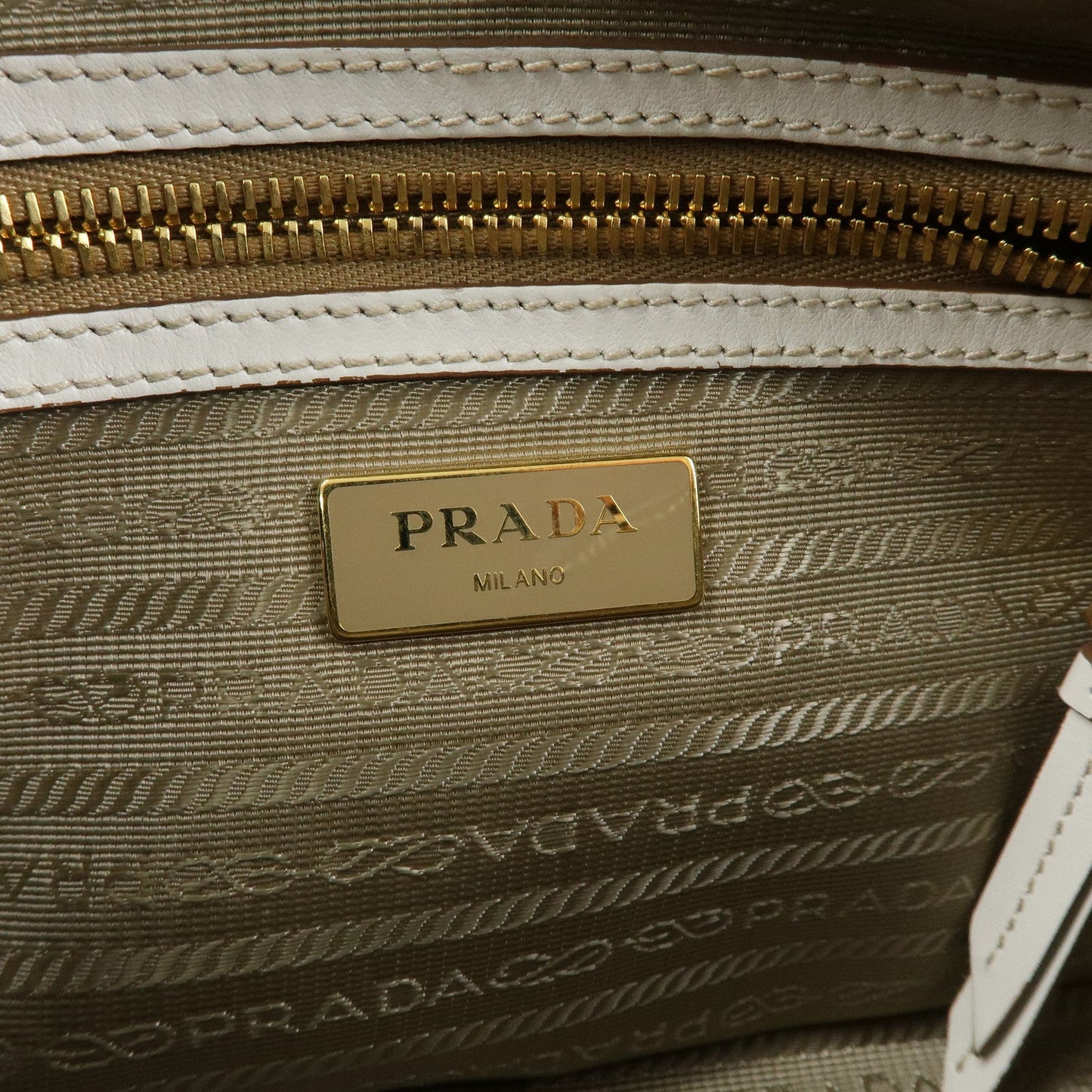 Prada Logo Jacquard Leather Shoulder Bag Beige White 1BH089【Pre-order】