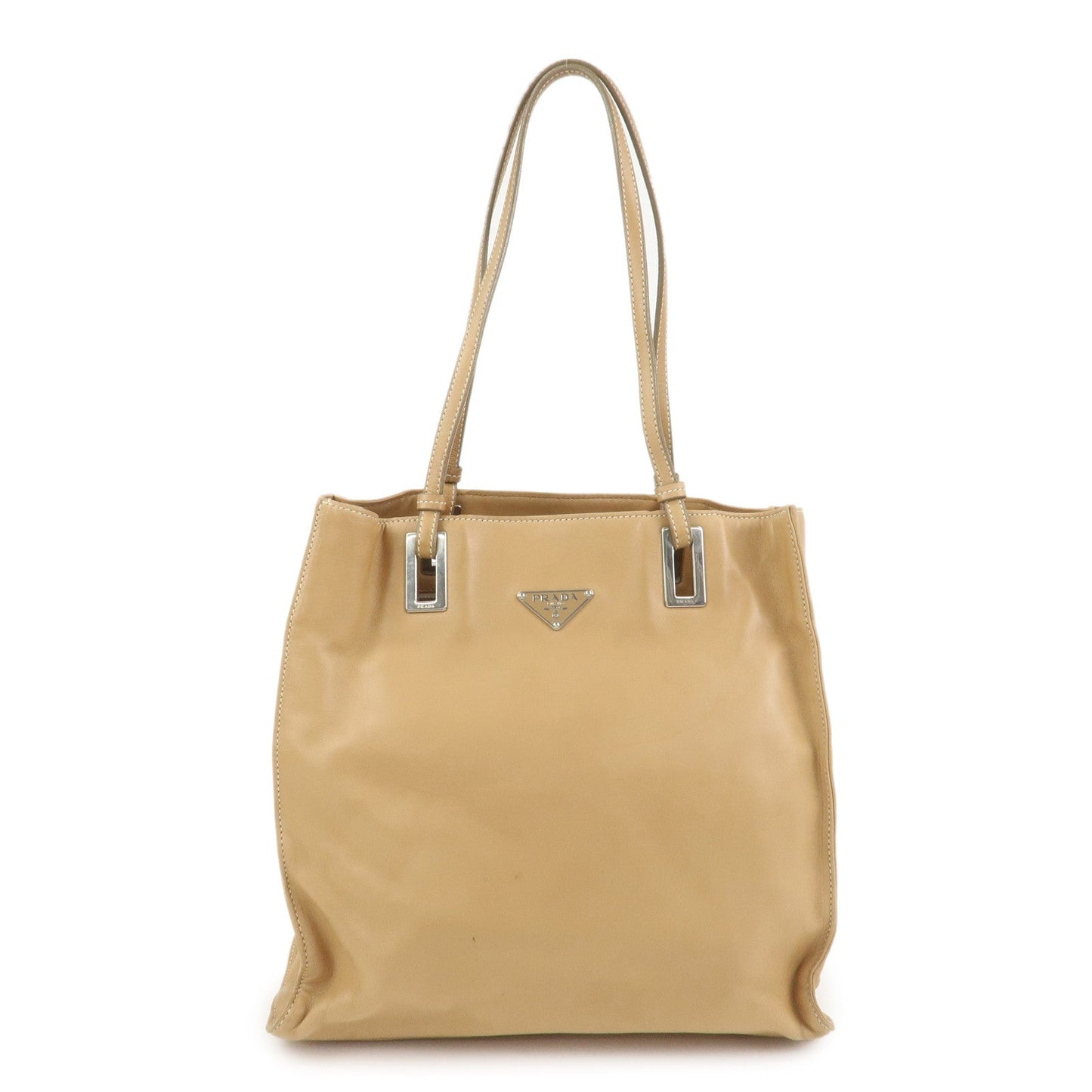 Prada Triangle Logo Lambskin Tote Bag Shoulder Bag Beige BR1566【Pre-order】
