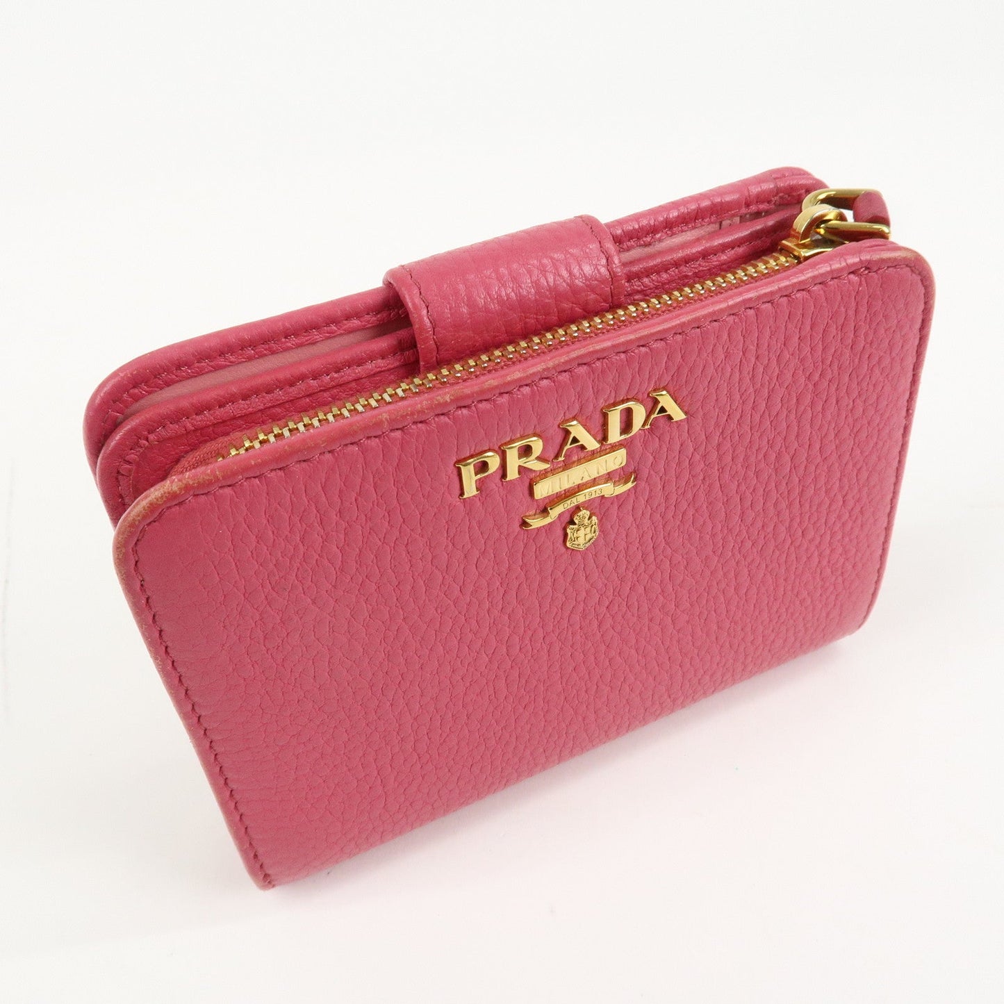 Prada Logo Leather Bi-Fold Wallet Small Wallet Pink 1ML018 Used【Pre-order】