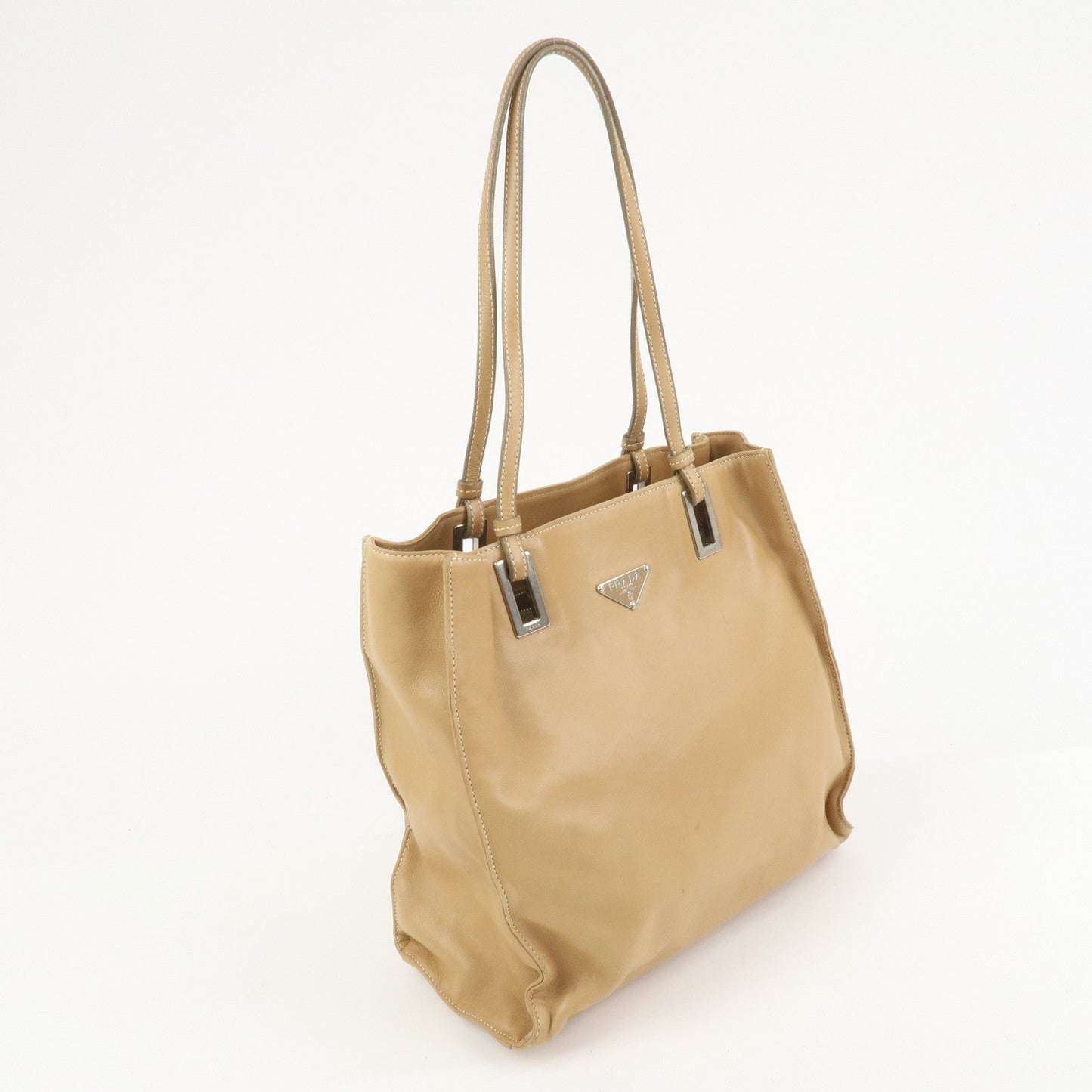Prada Triangle Logo Lambskin Tote Bag Shoulder Bag Beige BR1566【Pre-order】