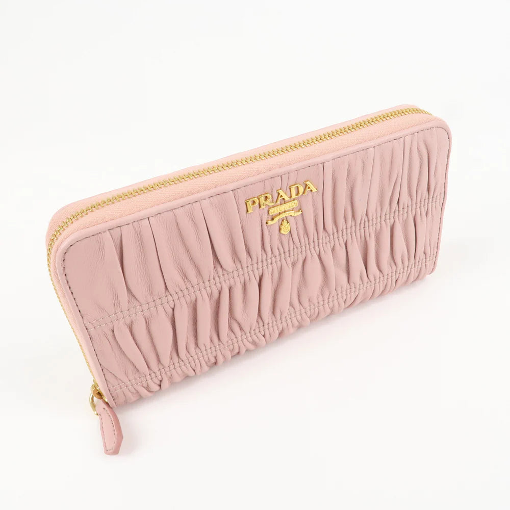 Prada Leather Gather Round Zippy Wallet Gold Hardware Pink【Pre-order】