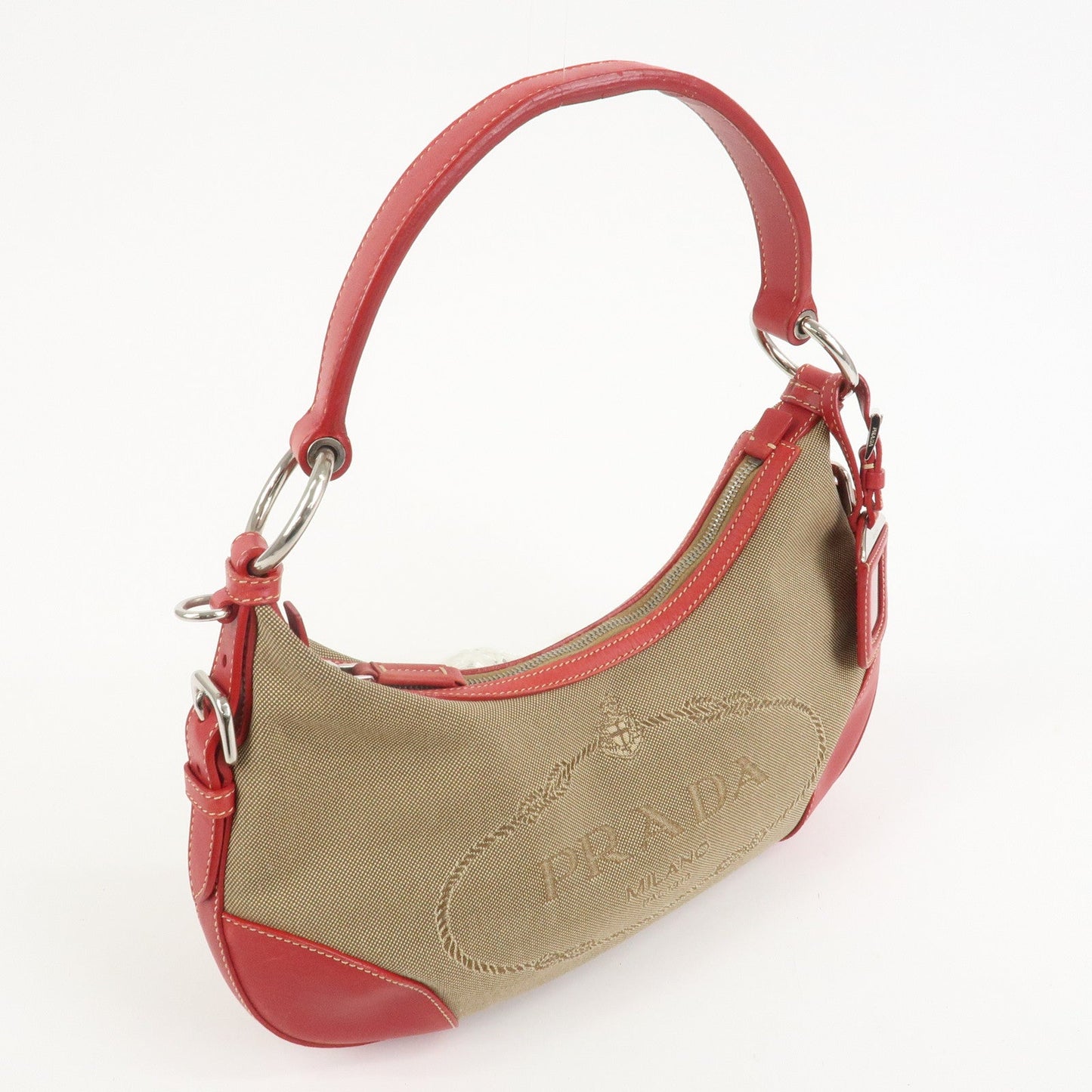 Prada Logo Jacguard Leather Shoulder Bag Light Brown Red BR3429【Pre-order】