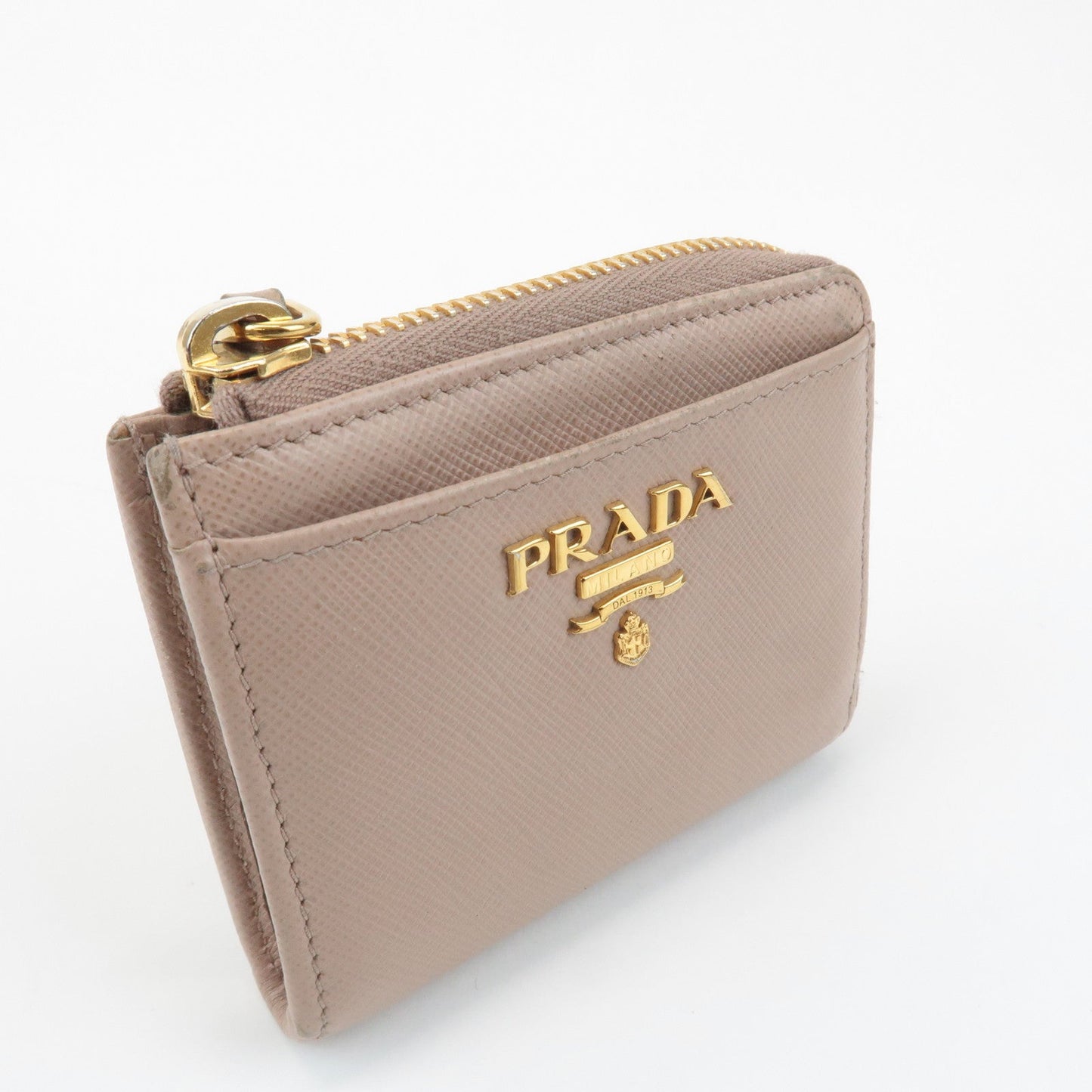 Prada Logo Saffiano Leather Zippy Coin Case Pink Beige 1ML025 Used【Pre-order】