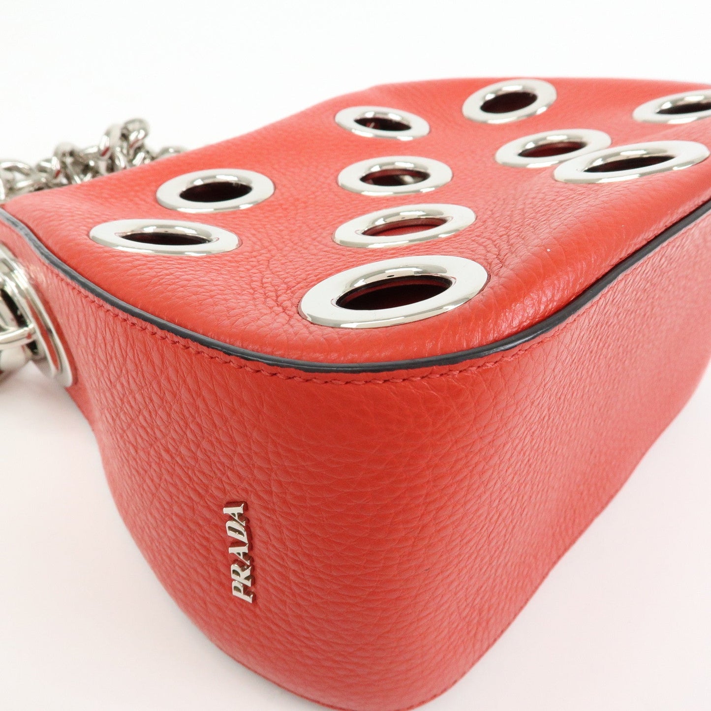 Prada Grommet Leather Chain Shoulder Bag Hand Bag Red【Pre-order】