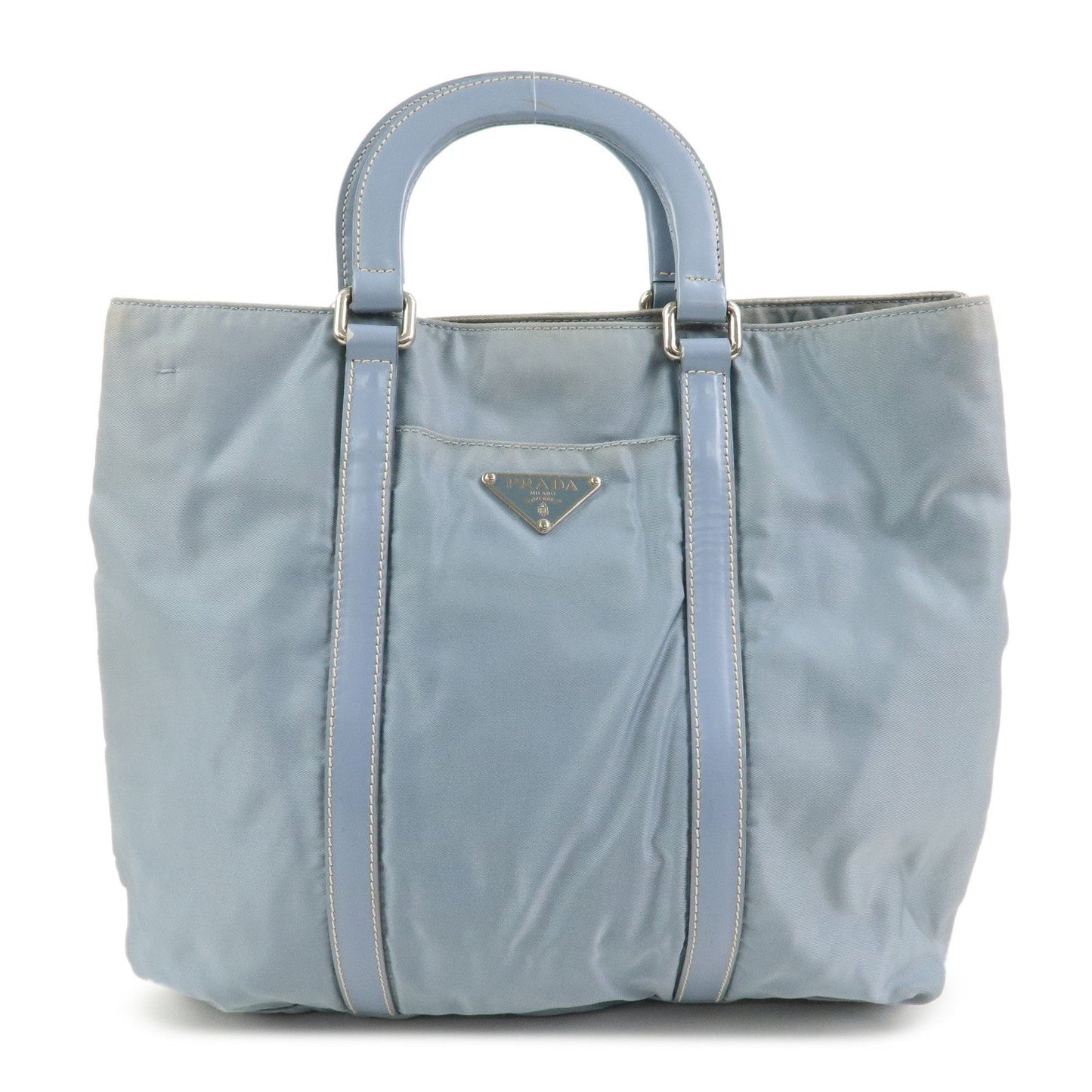 Prada Triangle Logo Nylon Leather Hand Bag Light Blue【Pre-order】