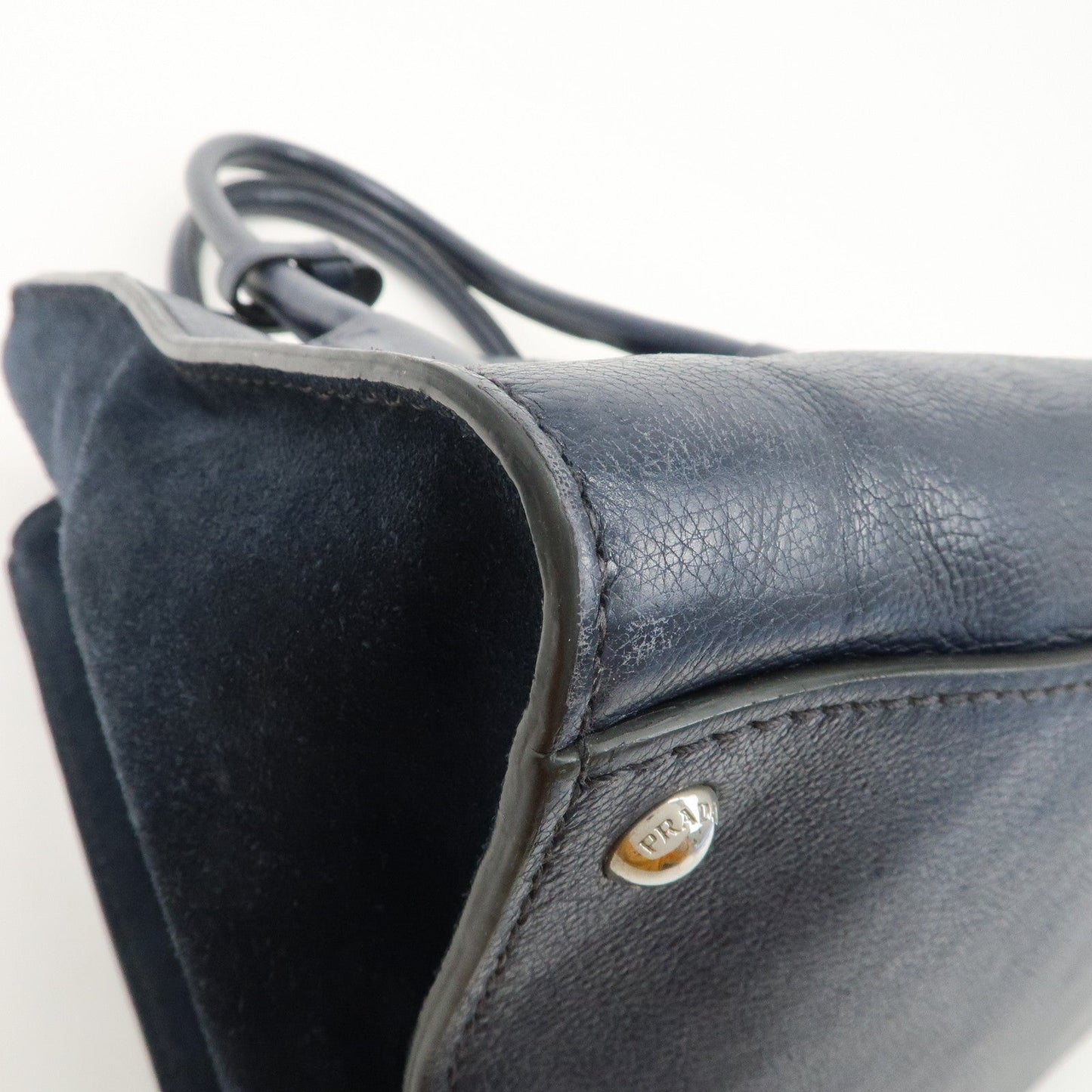Prada Triangle Logo Leather 2Way Bag Tote Bag Hand Bag Navy B2625M【Pre-order】