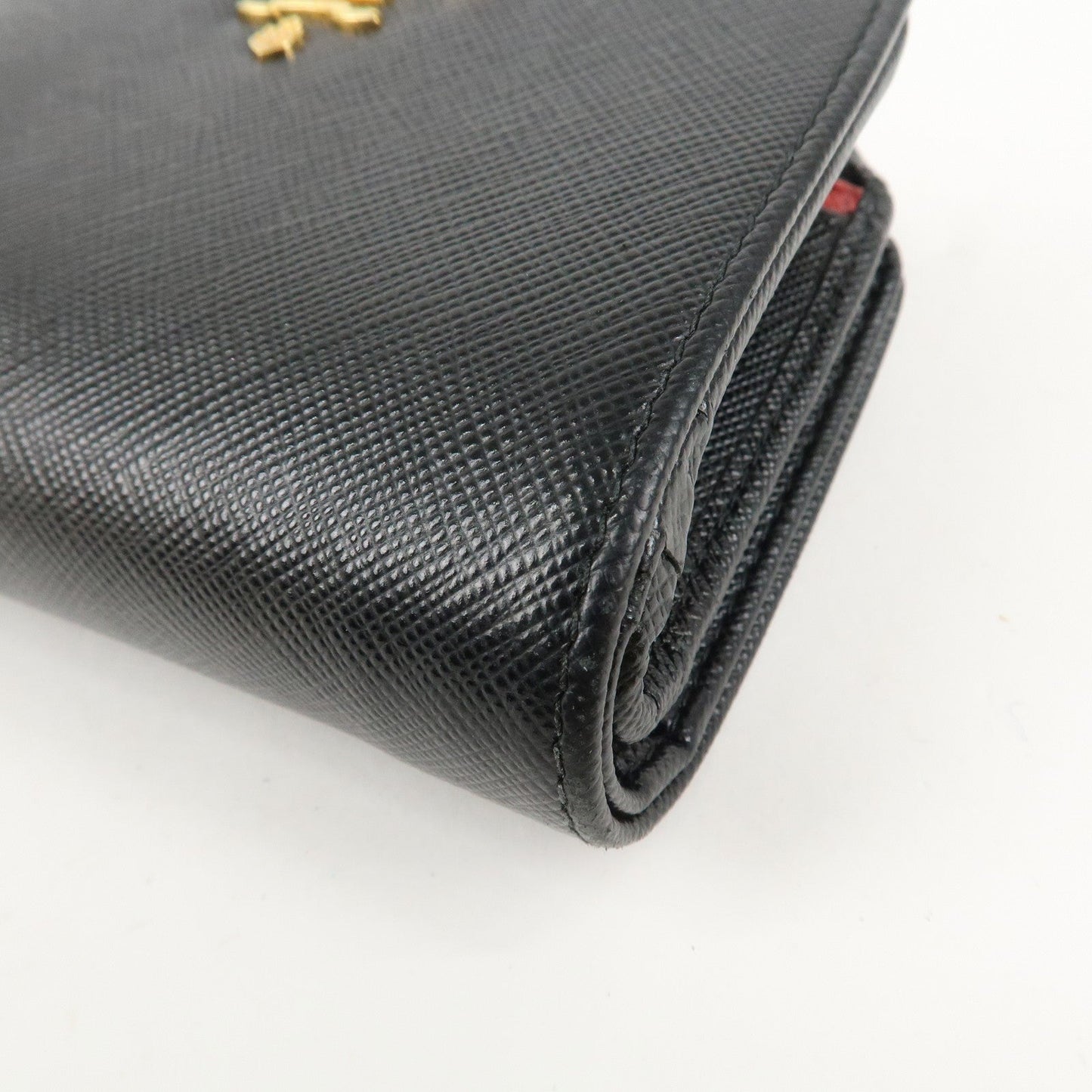 Prada Saffiano Leather Bi-Fold Wallet Black Red Gold 1ML018 Used【Pre-order】