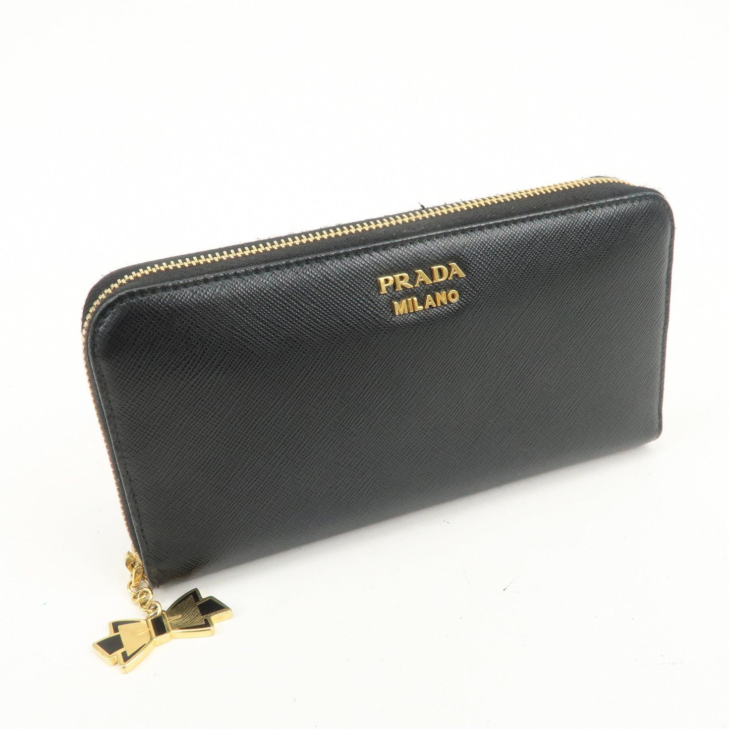 Prada Logo Saffiano Leather Round Zippy Long Wallet Black【Pre-order】