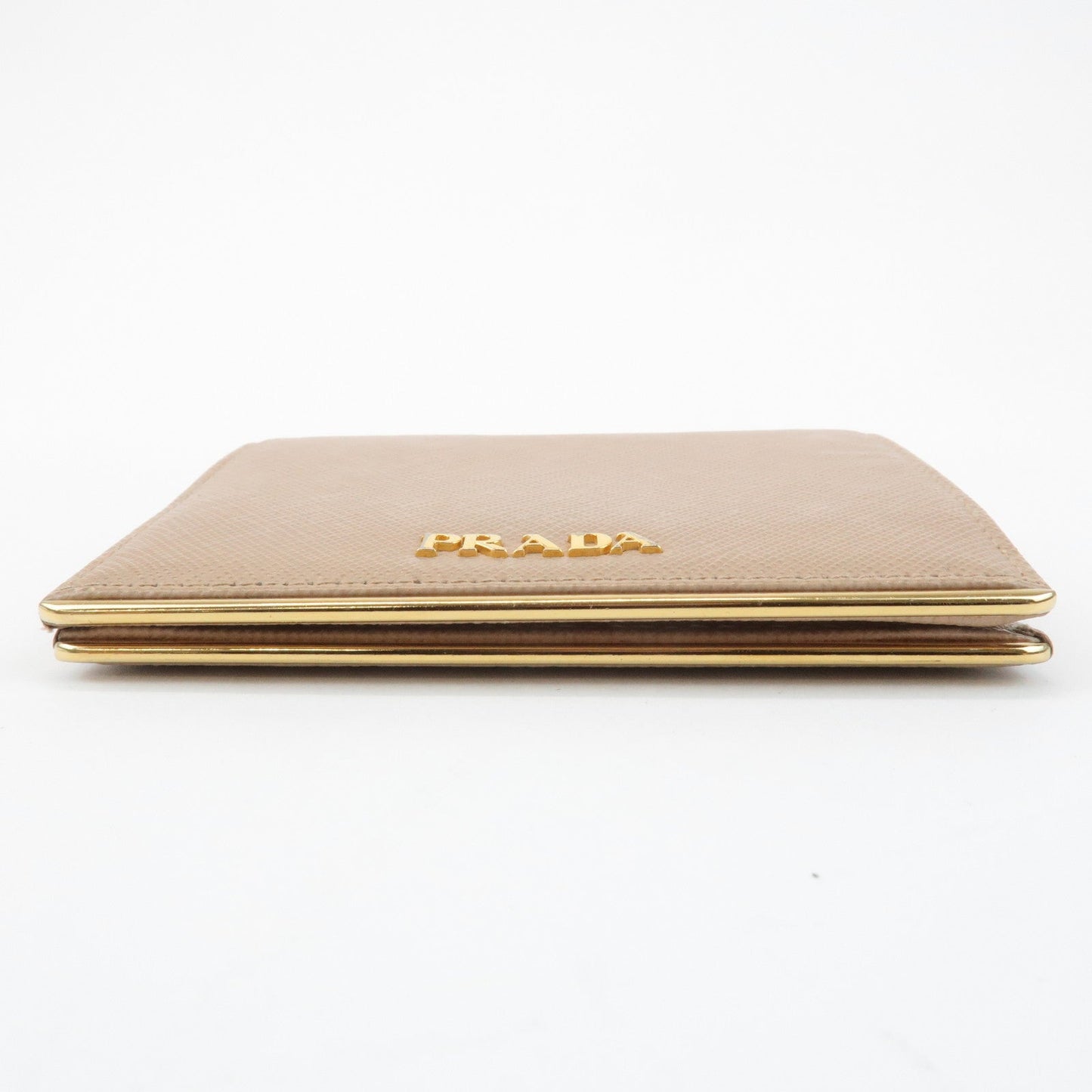Prada Logo Saffiano Leather Bi-Fold Small Wallet Beige 1MV204 Used【Pre-order】
