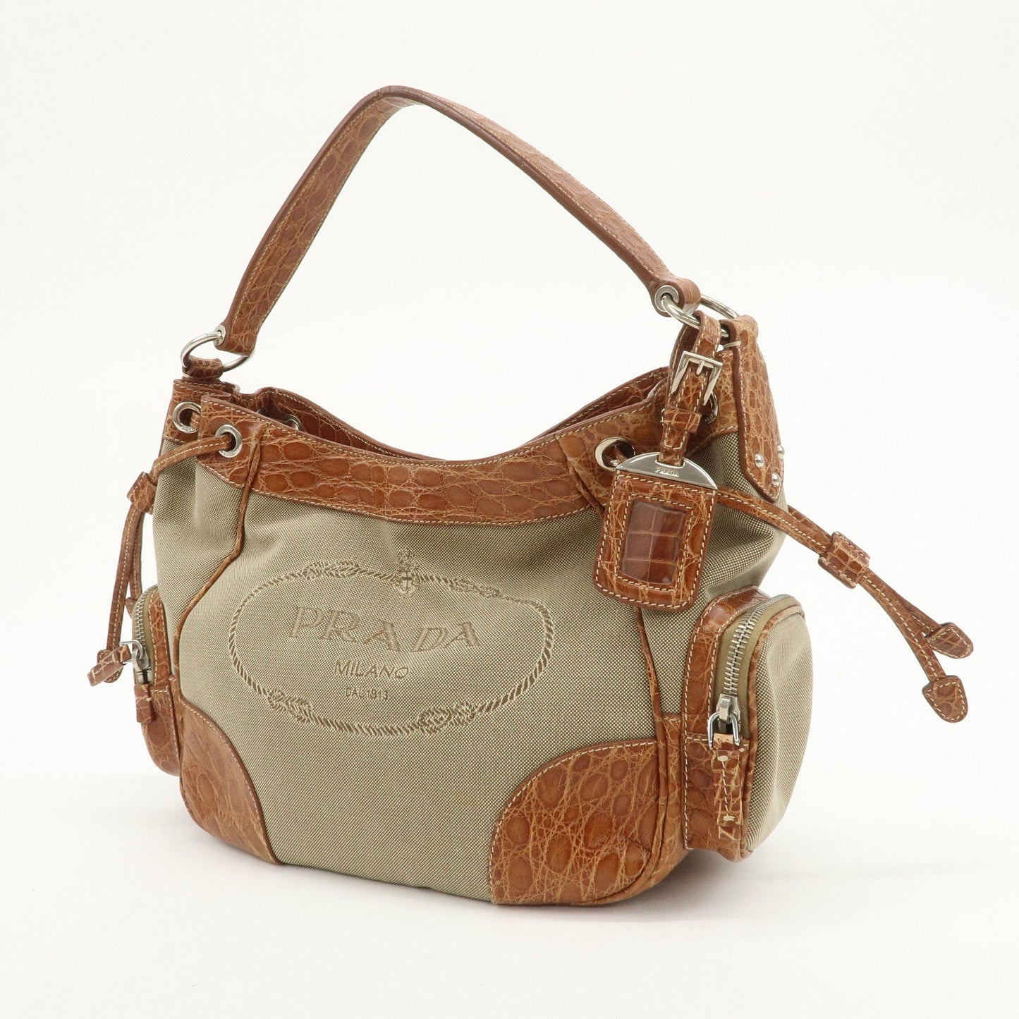 Prada Logo Jacquard Canvas Embossed Leather Shoulder Bag【Pre-order】
