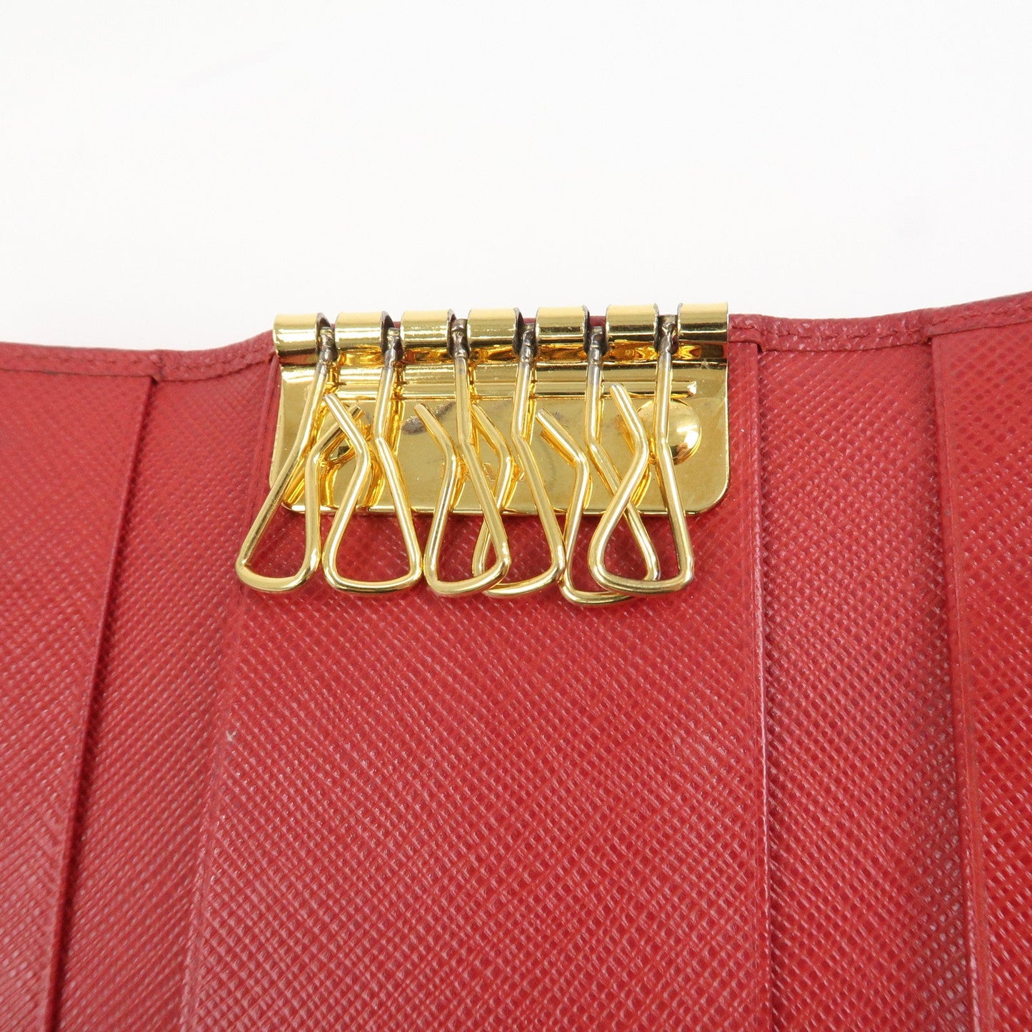 Prada Logo Saffiano Leather Ribbon 6 Rings Key Case Red 1PG222【Pre-order】