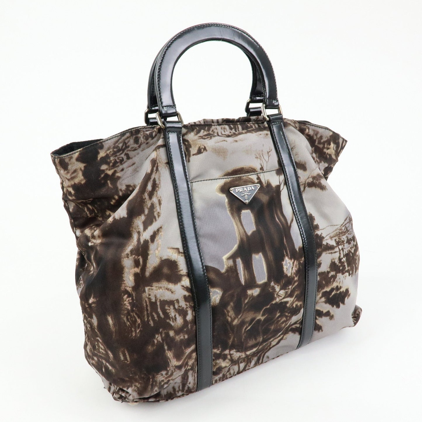 Prada Triangle Logo Nylon Leather Tote Bag Hand Bag Gray BN2791【Pre-order】