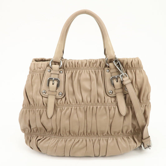 Prada Logo Leather Gathered 2Way Shoulder Bag Hand Bag BN1789【Pre-order】