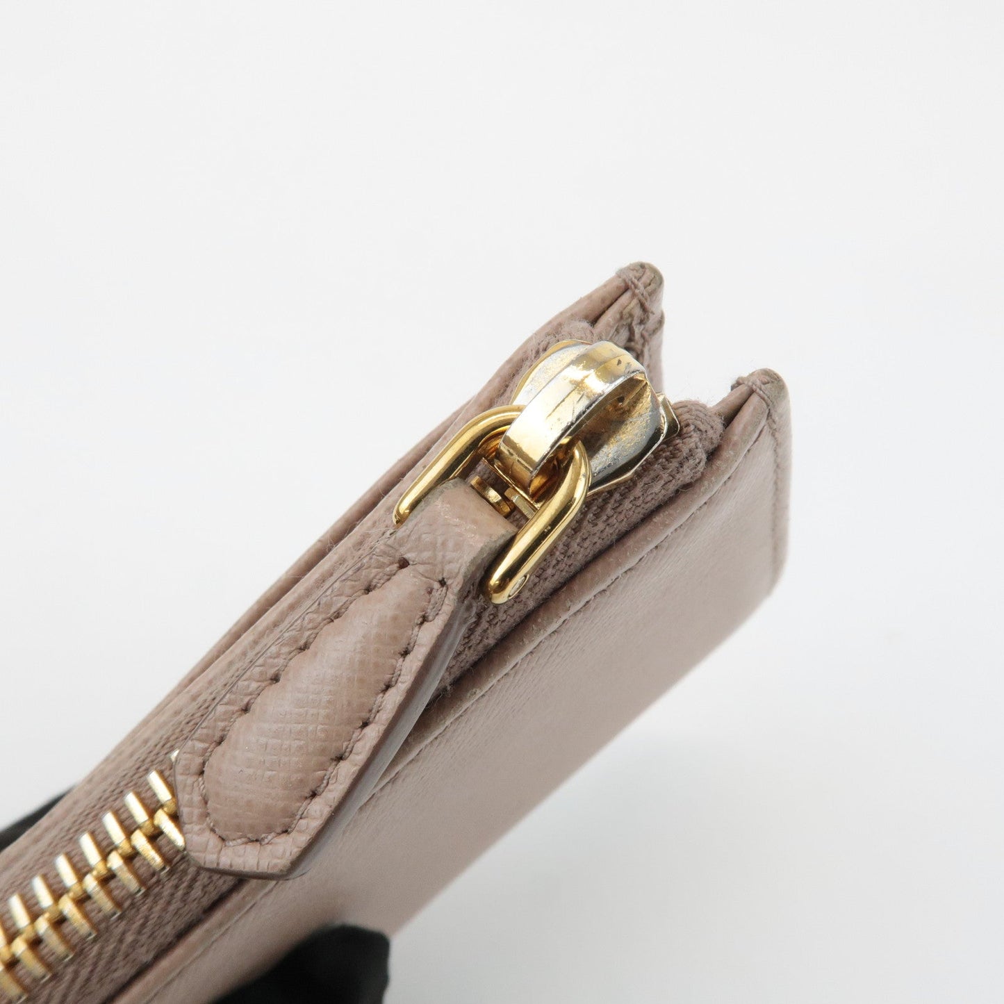 Prada Logo Saffiano Leather Zippy Coin Case Pink Beige 1ML025 Used【Pre-order】