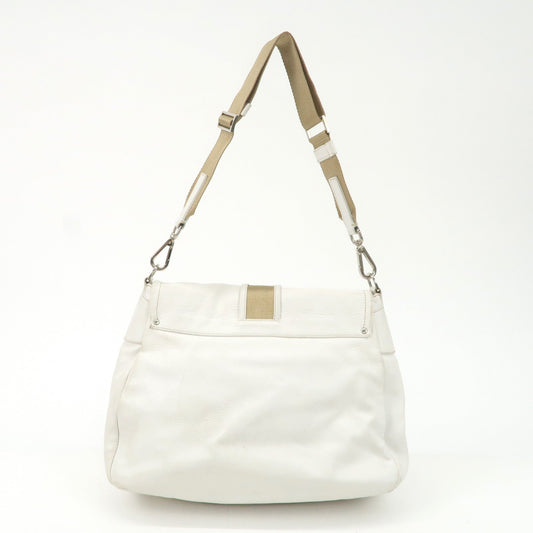 Prada Triangle Logo Leather Nylon Shoulder Bag White Beige【Pre-order】