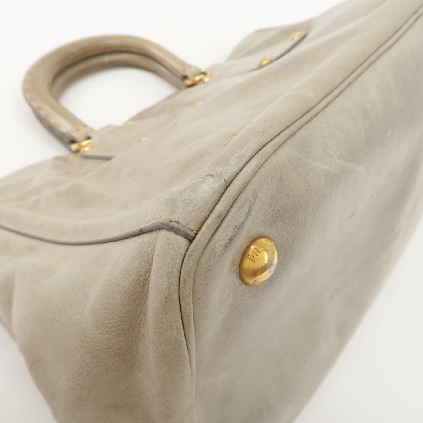 Prada Triangle Logo Leather 2Way Bag Tote Bag Gray BN2104 Used【Pre-order】