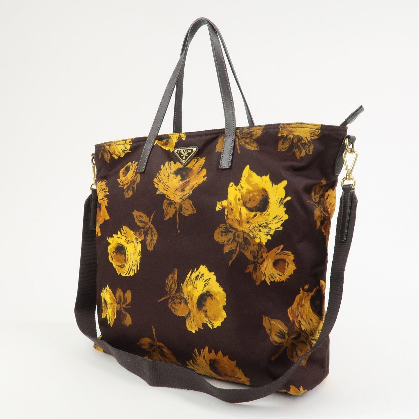 Prada Triangle Logo Nylon Leather 2Way Shoulder Bag Flower Print【Pre-order】