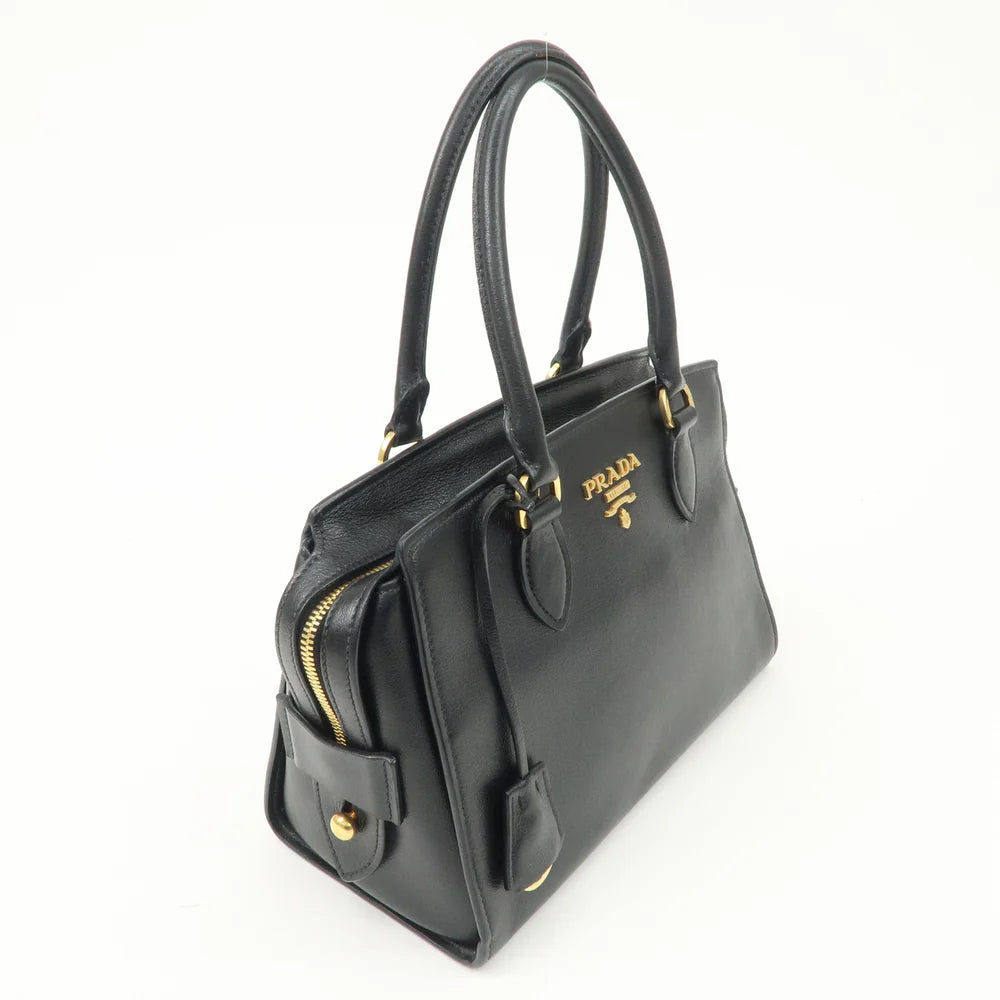 Prada Leather 2Way Bag Hand Bag Black Gold Hardware【Pre-order】