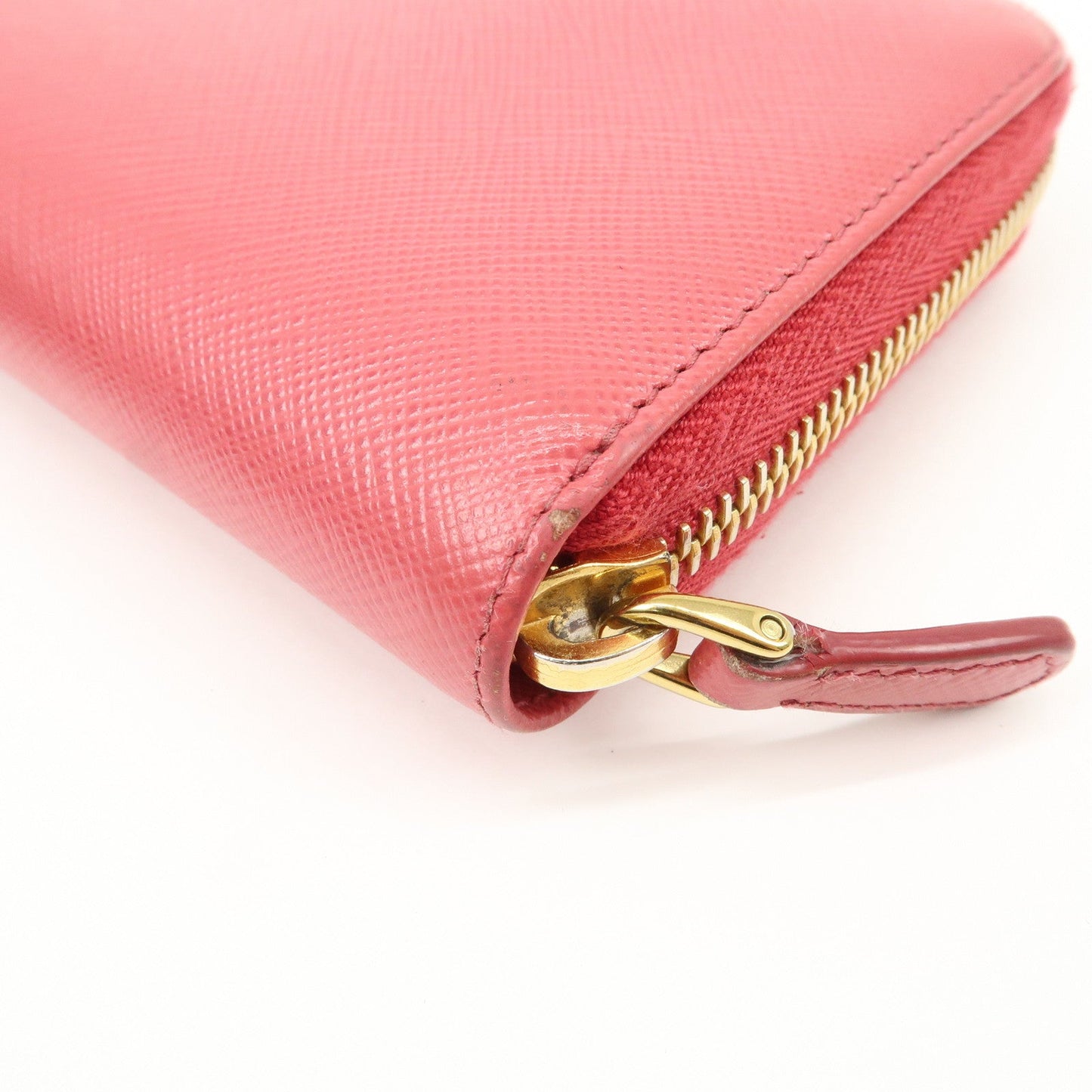 Prada Logo Saffiano Leather Round Zippy Long Wallet Pink 1M0506【Pre-order】