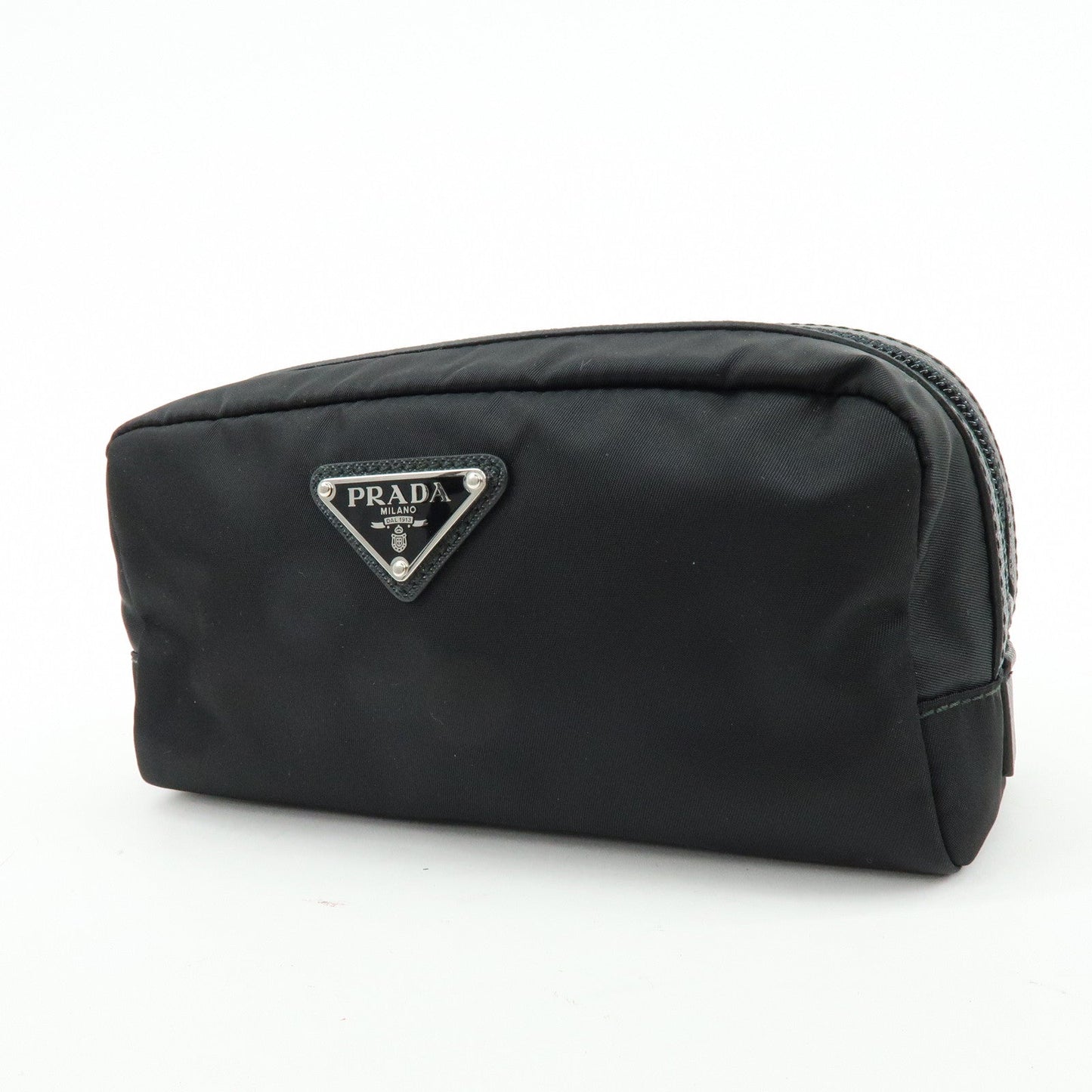Prada Triangle Logo Nylon Saffiano Leather Pouch Black【Pre-order】