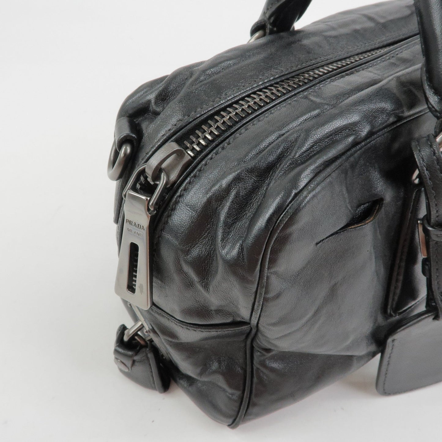 Prada Leather Boston Bag Hand Bag Black BL0758【Pre-order】