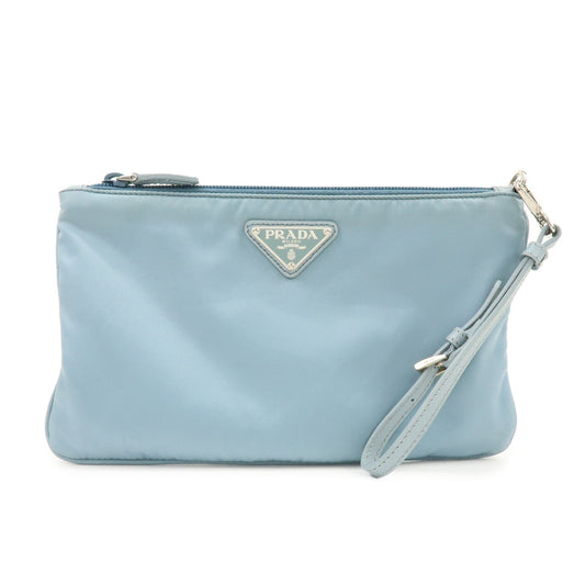 Prada Triangle Logo TESSUTO IMPUNTU Nylon Pouch Light Blue 1NH545【Pre-order】
