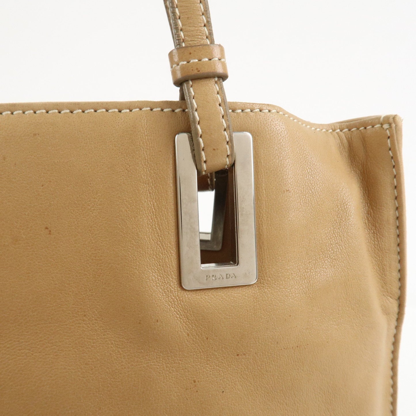Prada Triangle Logo Lambskin Tote Bag Shoulder Bag Beige BR1566【Pre-order】