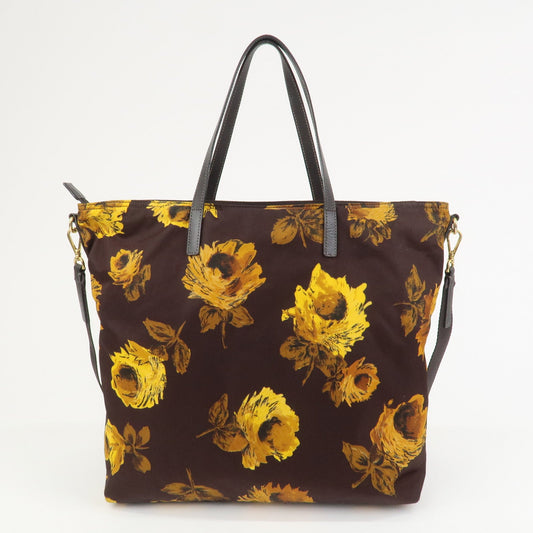 Prada Triangle Logo Nylon Leather 2Way Shoulder Bag Flower Print【Pre-order】
