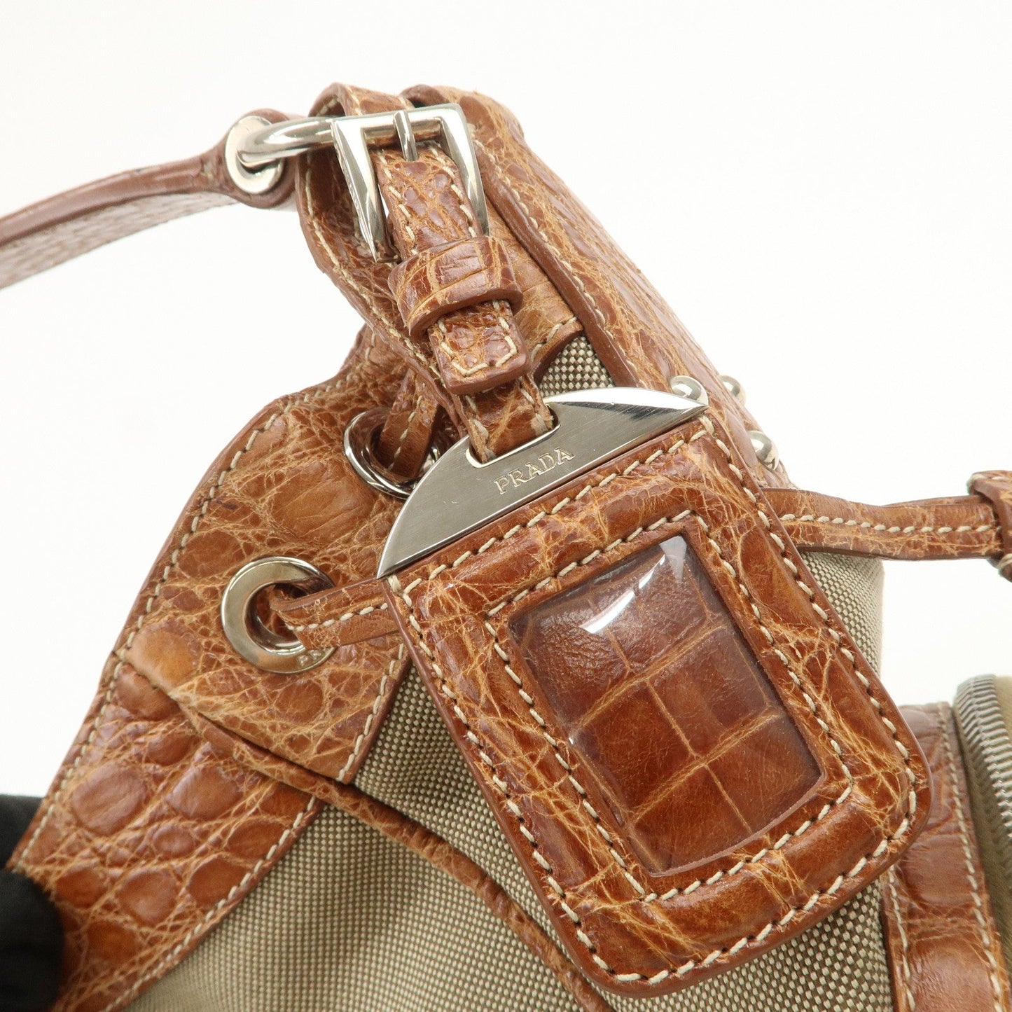 Prada Logo Jacquard Canvas Embossed Leather Shoulder Bag【Pre-order】