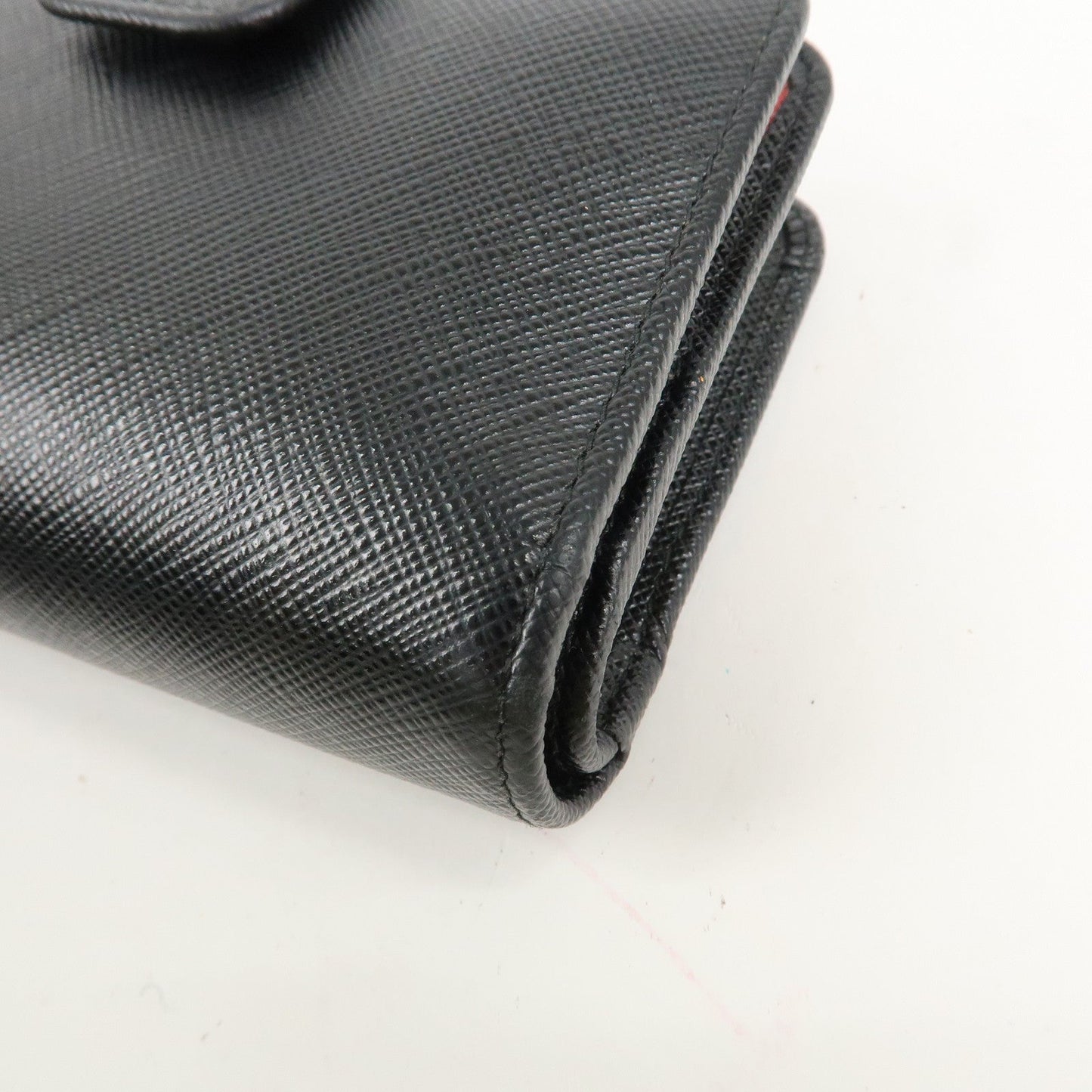 Prada Saffiano Leather Bi-Fold Wallet Black Red Gold 1ML018 Used【Pre-order】
