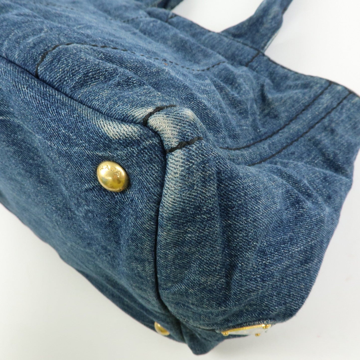 Prada Logo Canapa Canvas Denim Tote Bag Hand Bag Blue B1877B【Pre-order】