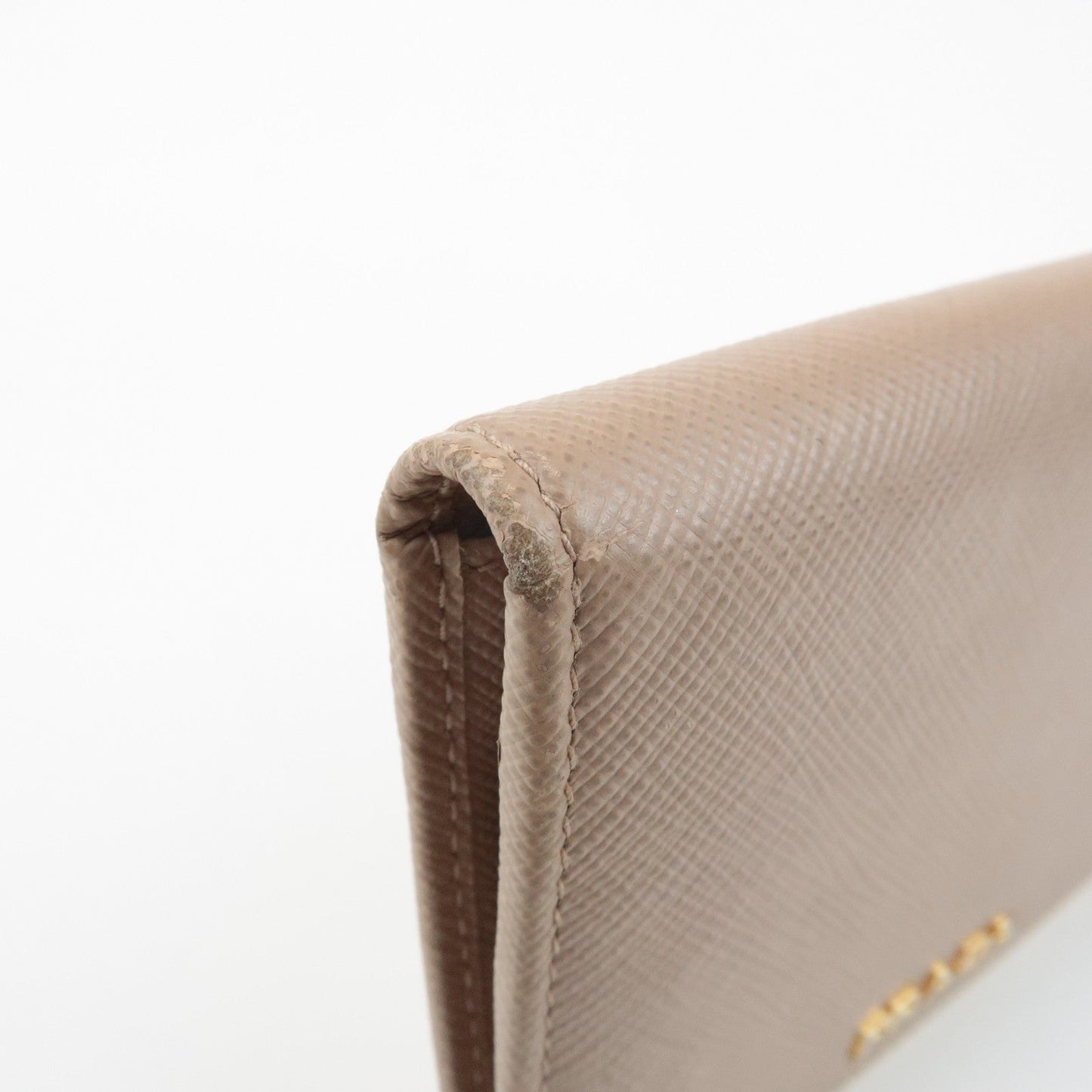 Prada Logo Saffiano Leather Bi-Fold Small Wallet Beige 1MV204 Used【Pre-order】