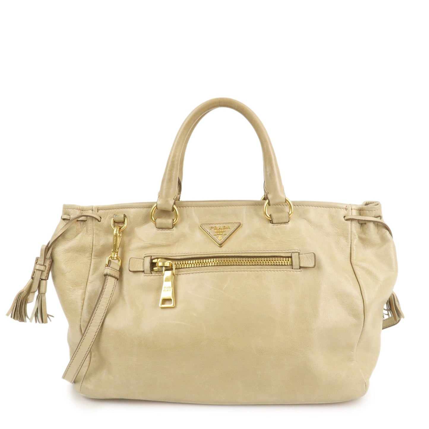 Prada Triangle Logo VITELLOSHINE Leather 2Way Bag Beige BN1921【Pre-order】