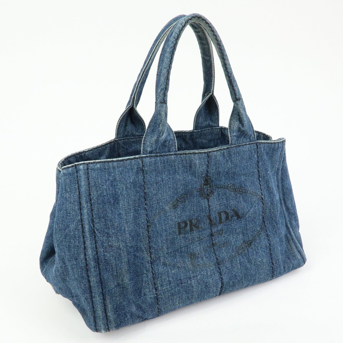 Prada Logo Canapa Canvas Denim Tote Bag Hand Bag Blue B1877B【Pre-order】