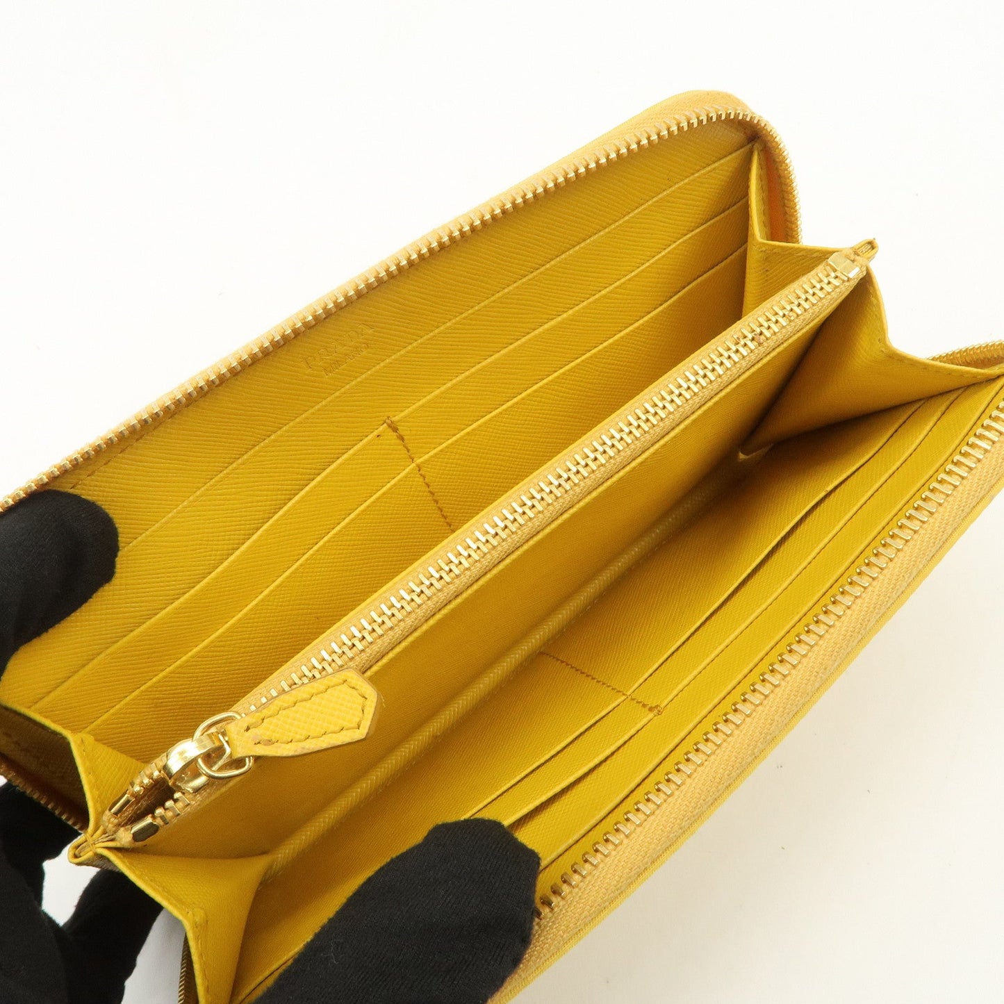 Prada Triangle Logo Nylon Leather Round Zippy Long Wallet Yellow【Pre-order】