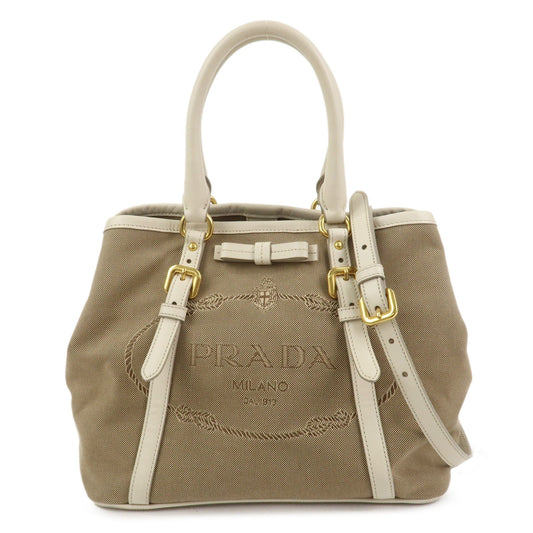 Prada Logo Jaquard Leather 2Way Hand Bag Shoulder Bag Beige White【Pre-order】