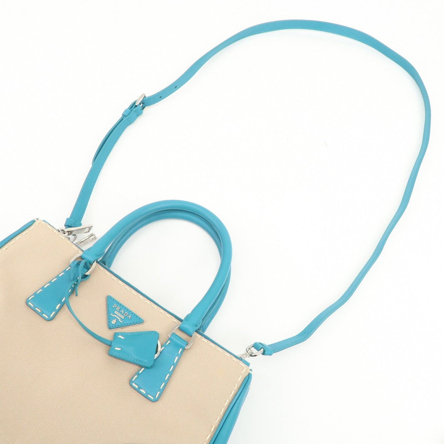 Prada Triangle Logo Canvas 2Way Bag Hand Bag Tote Bag Blue B1801K【Pre-order】