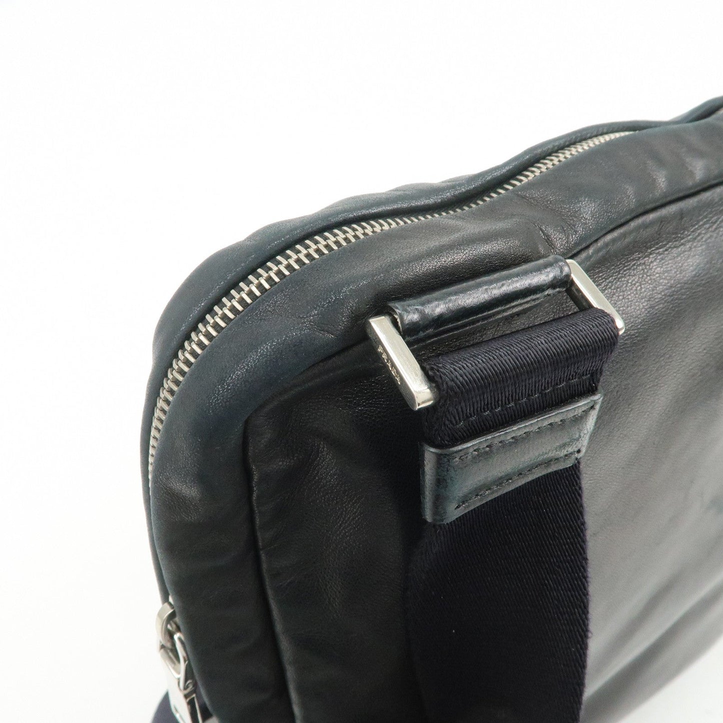 Prada Triangle Logo Lamb Skin Canvas Shoulder Crossbody Bag Black【Pre-order】